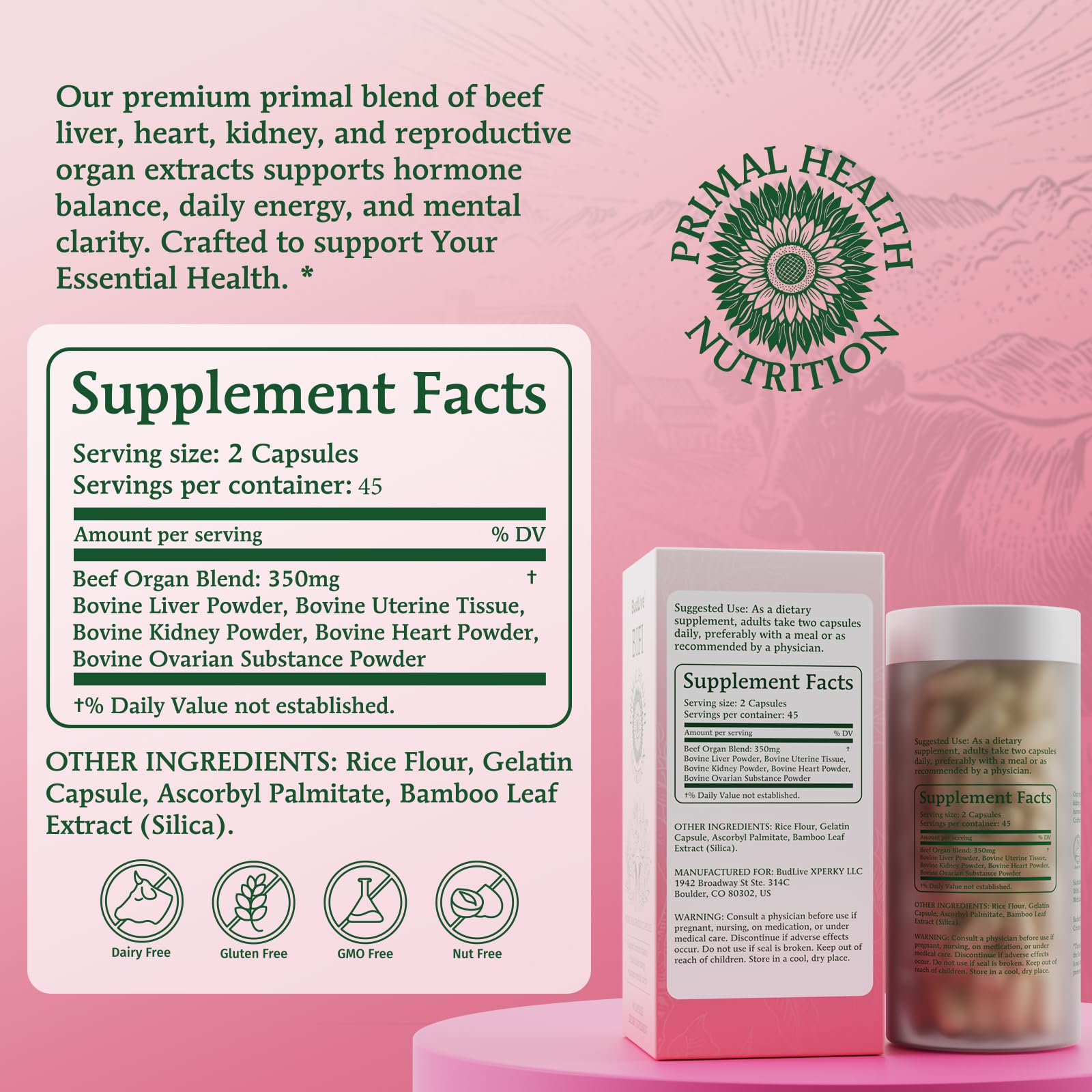 BudLive Beef Organ Supplement for Women – 100% Grass-Fed & Pasture Raised [Ovary, Liver, Spleen, Kidney & Heart] Primal Nutrition for Hormone Support, Energy & Wellness, 90 Capsules BudLive uk supplements