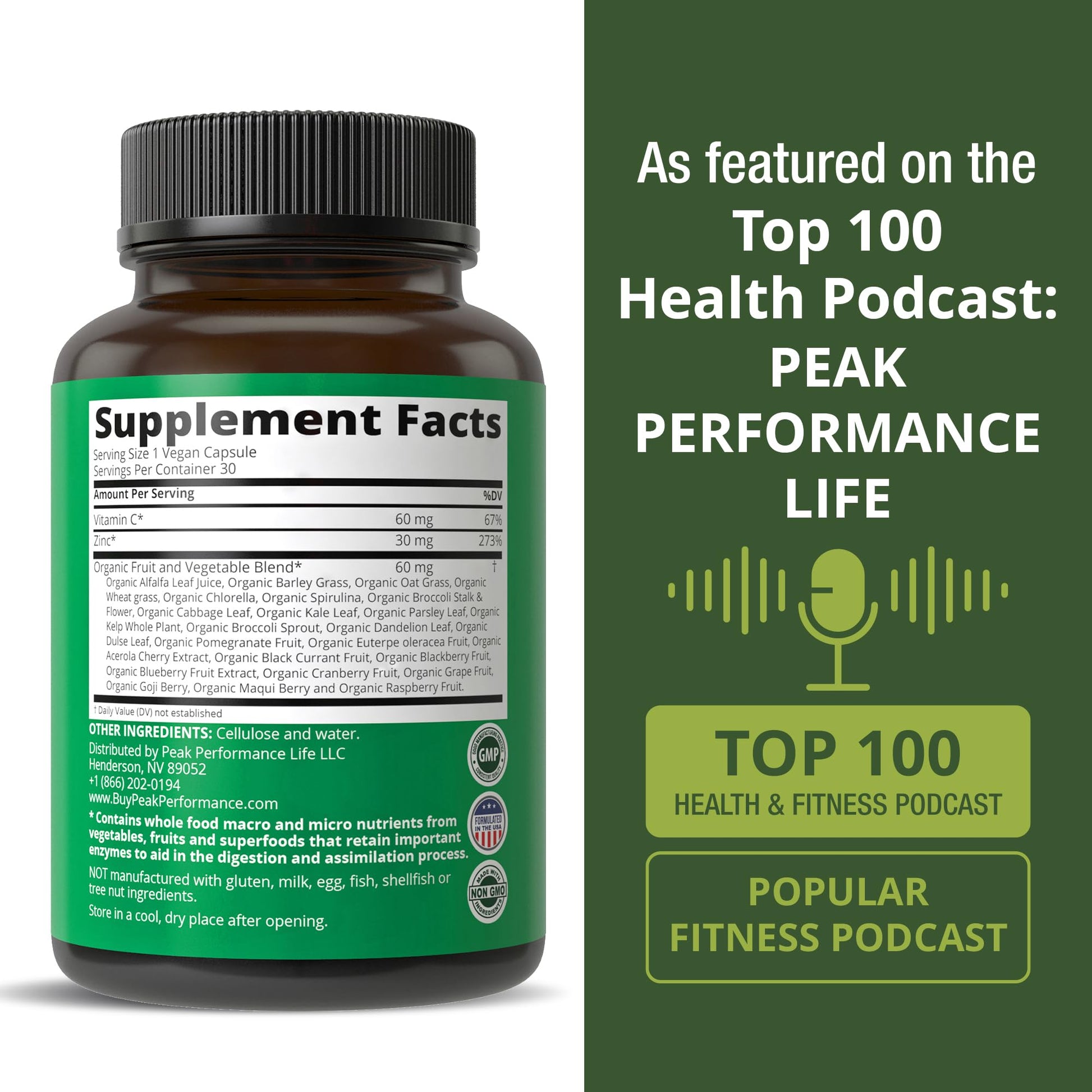 Vegan Zinc Supplement with Vitamin C + Whole Food Blend of 25 Vegetables and Fruits for Max Absorption. Zinc Supplements 30mg Capsules, Pills, Tablets, Vitamins for Adults Both Men and Women Peak Performance uk supplements