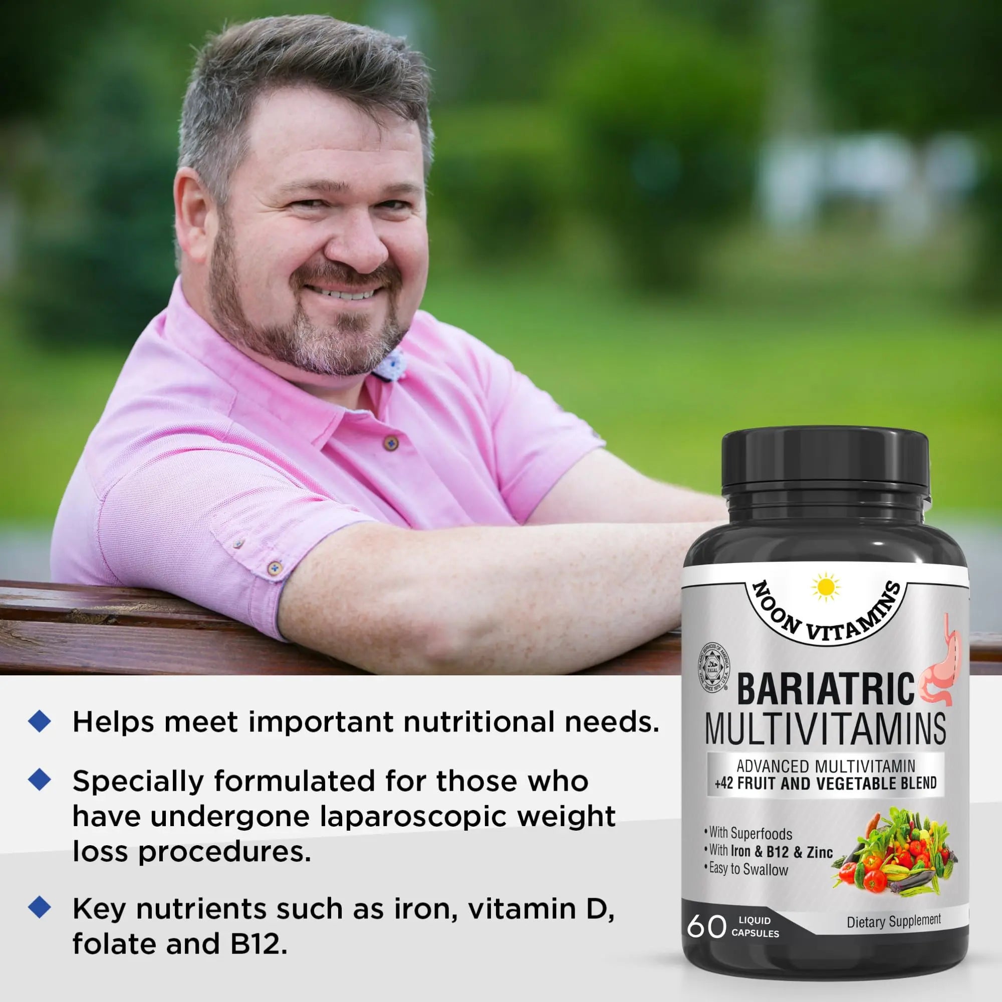 Bariatric Multivitamin with Iron for Women & Men - All-in-One 42 Superfood Blend for Energy & Immune Support - Post-Surgery Recovery NOON VITAMINS uk supplements