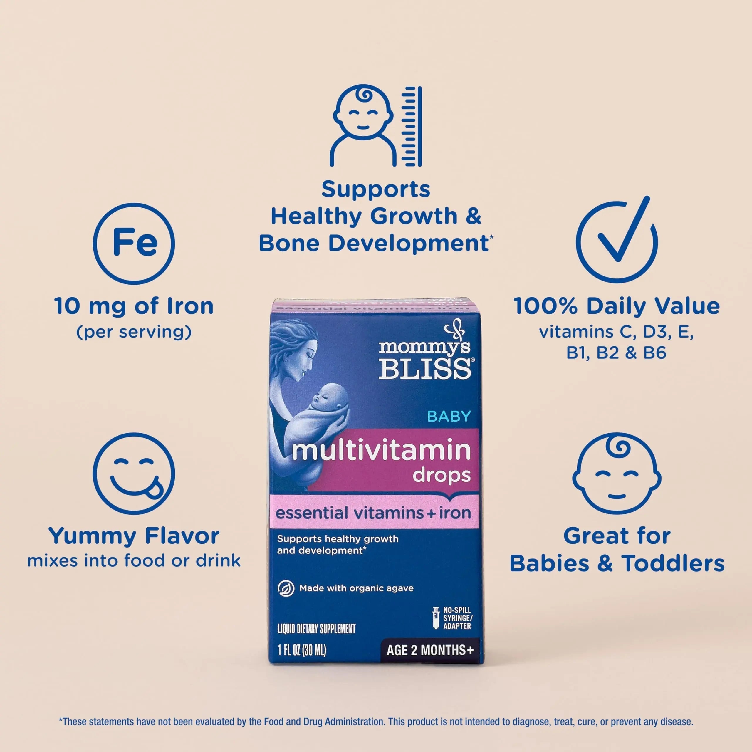 Mommy's Bliss Baby Multivitamin + Iron, Daily Essential Baby Vitamins for Immune Support, Healthy Growth & Bone Development, Age 2 Months+, 30 ml Mommy's Bliss uk supplements