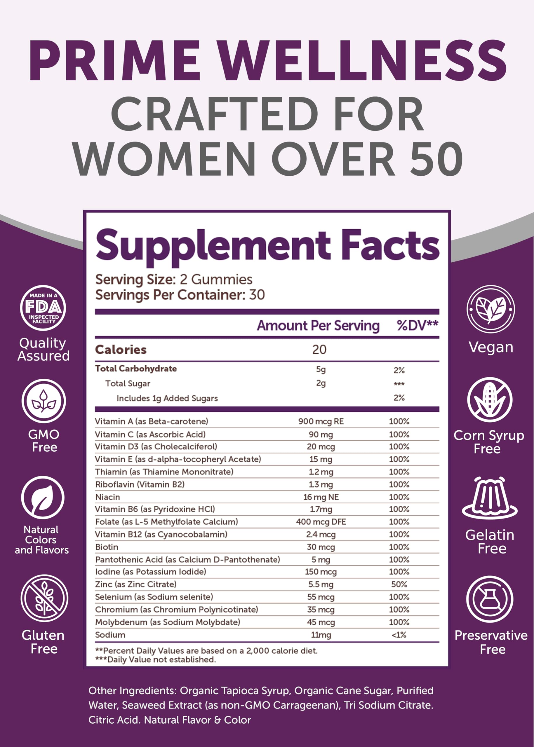 Lunakai USA Made 50 Plus Women's Multivitamin Gummies - Delicious Formula Enhanced with Essential Vitamins & Minerals for Health & Vitality - 60ct Lunakai uk supplements