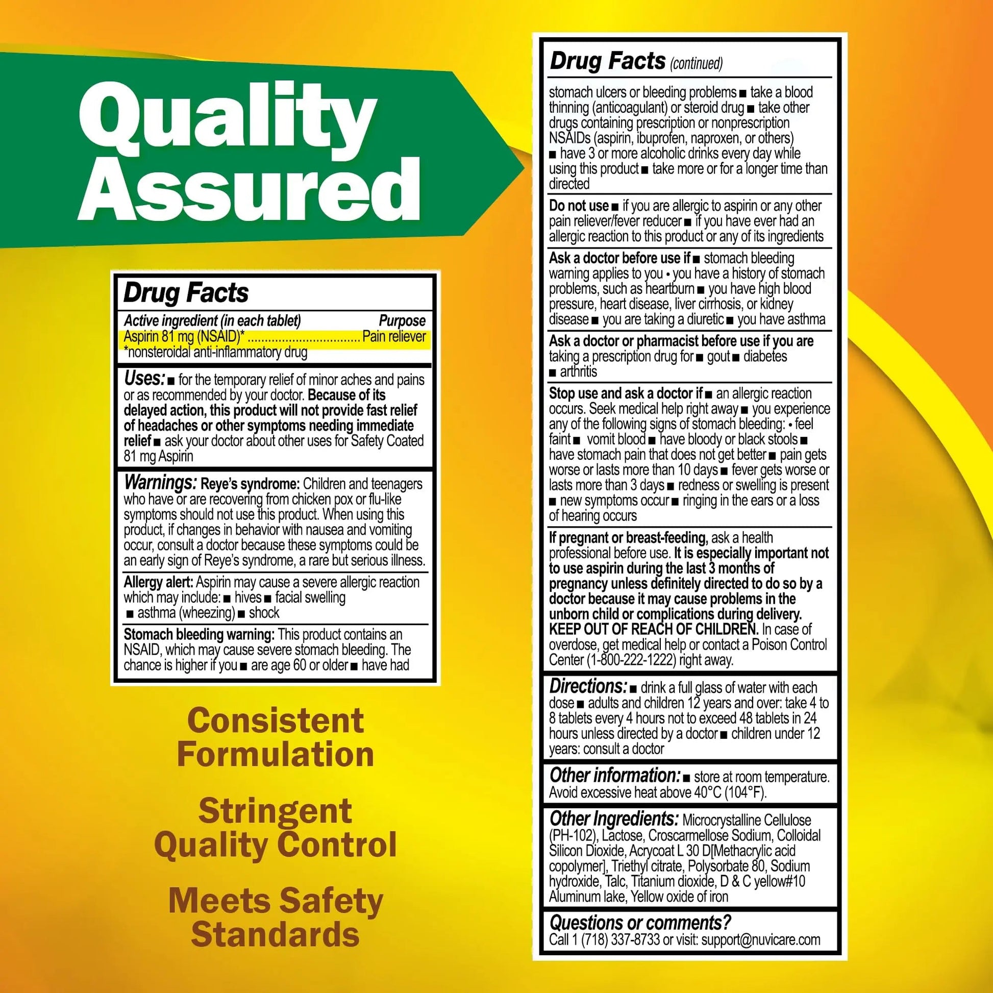 NUVICARE Low Dose Aspirin 81mg for Adults Coated Caplets - Compare to Active Ingredient in Low Dose Bayer Aspirin for Adults - Safety Coated (300 Count) NUVICARE uk supplements