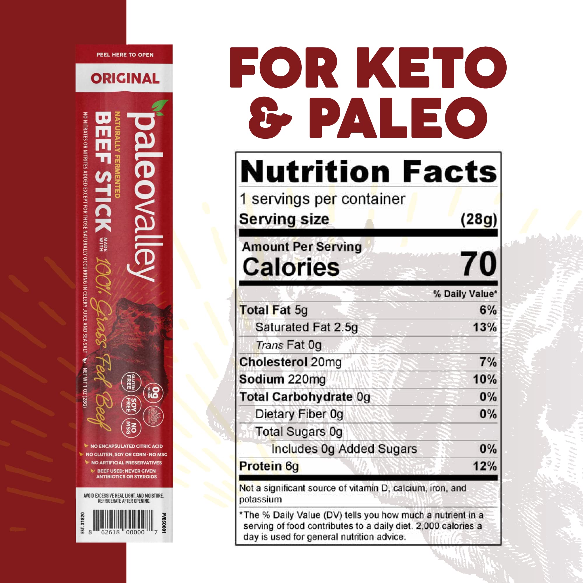 Paleovalley 100% Grass Fed Original Beef Sticks - Delicious Gluten Free Beef Snack - High Protein Keto Friendly Paleovalley uk supplements
