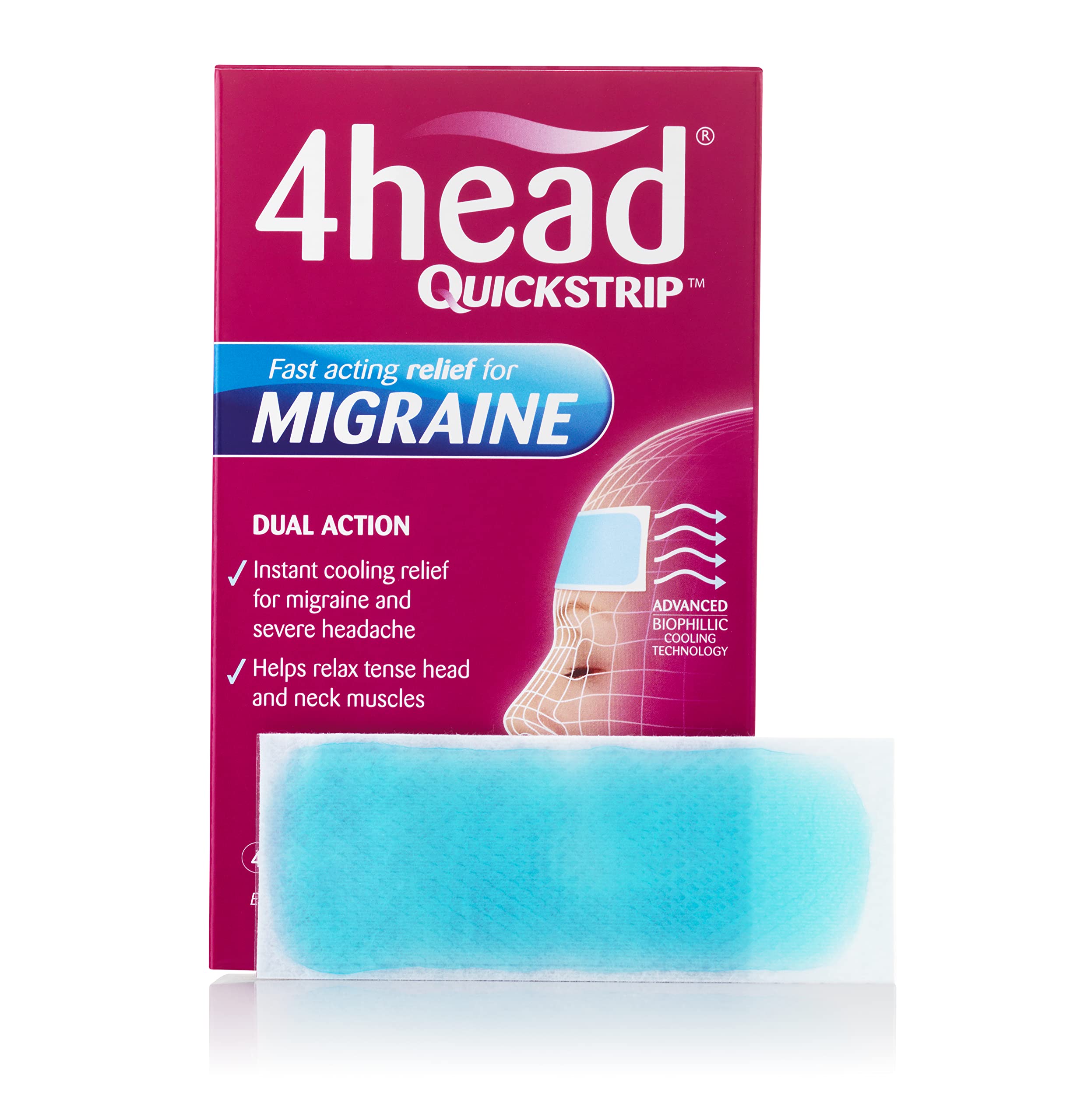 4Head Quickstrip Headache and Migraine Relief Strips - Pack of 4 4 Head uk supplements