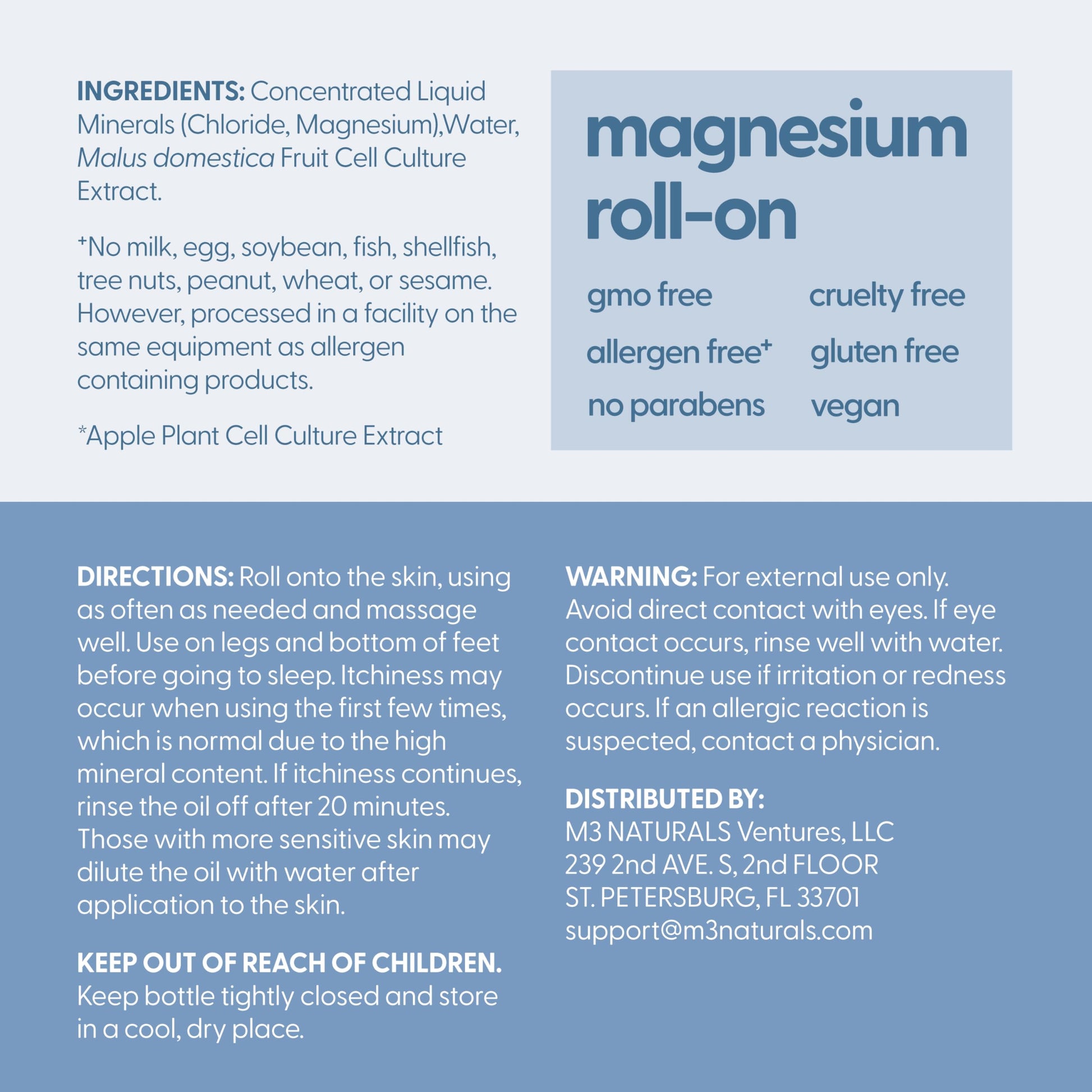 Magnesium Roll On for Adults & Kids, Easy Application for Sore Muscles, Feet, Joints and Leg Cramps, Helps with Sleeping and Post-Workout Recovery, for Sensitive Skin, 3 fl oz, by M3 M3 Naturals uk supplements