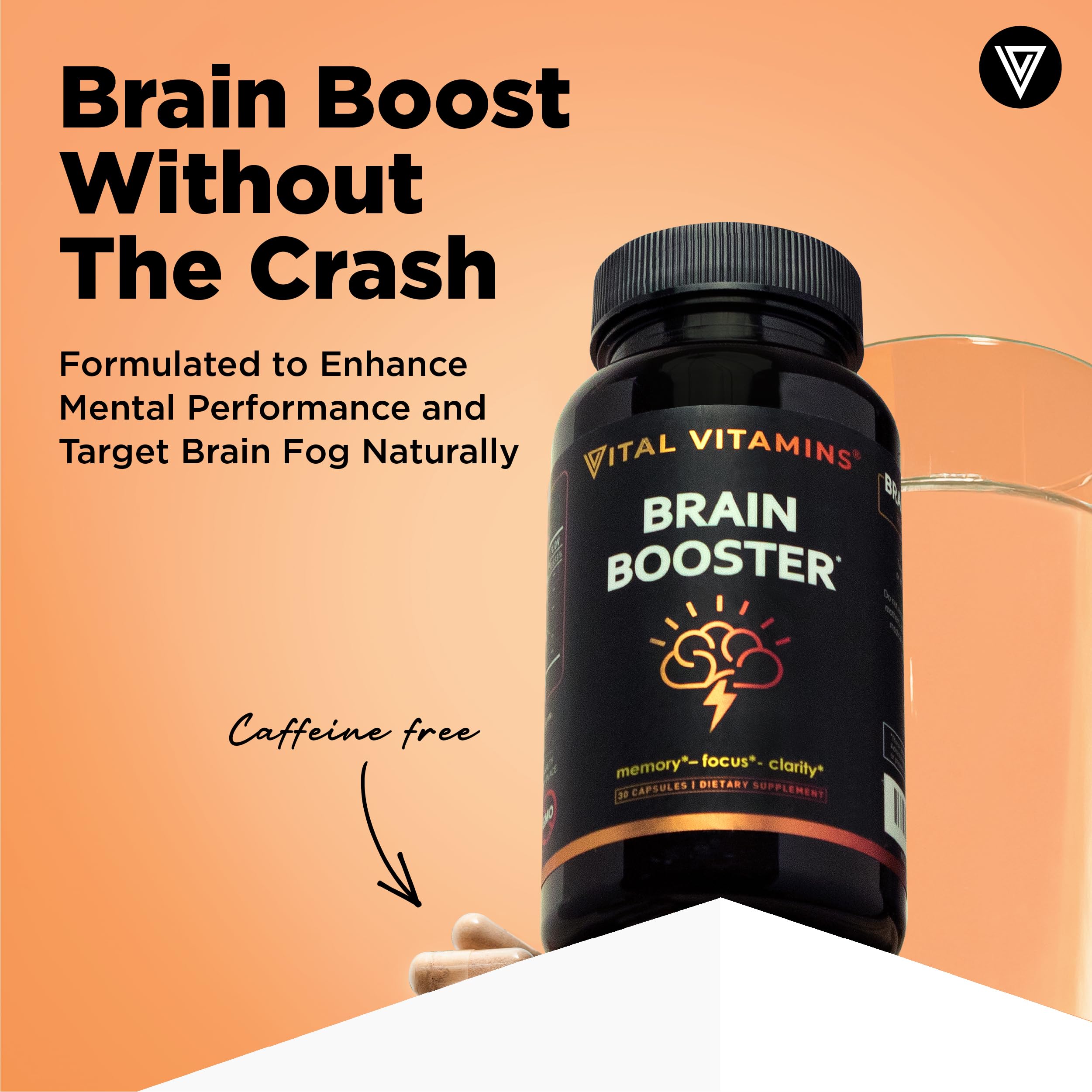 Vital Vitamins Brain Supplements with Bacopa Monnieri - for Memory and Focus – Nootropic Brain Booster - Caffeine-Free Support for Adults & Seniors – Non-GMO, 30-Day Supply, 30 Capsules Vital Vitamins uk supplements