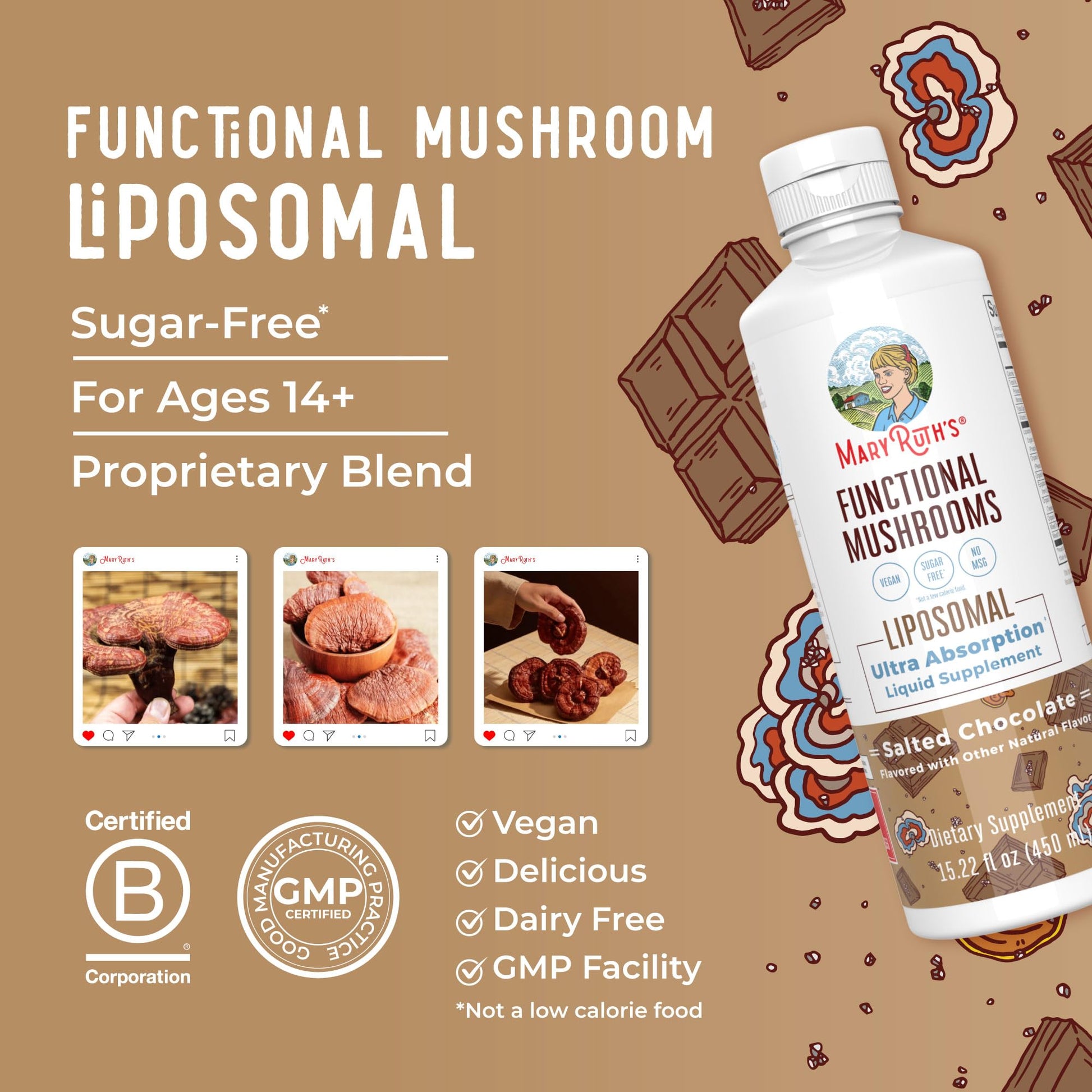 MaryRuth Organics Mushroom, Mushroom Supplement, Mushroom Liquid Vitamin, Reishi Mushroom Supplement for Immune Support, Turkey Tail Vitamin for Stress Relief, Vegan, Non-GMO, Gluten Free, 15.22 Fl Oz MARYRUTH'S uk supplements
