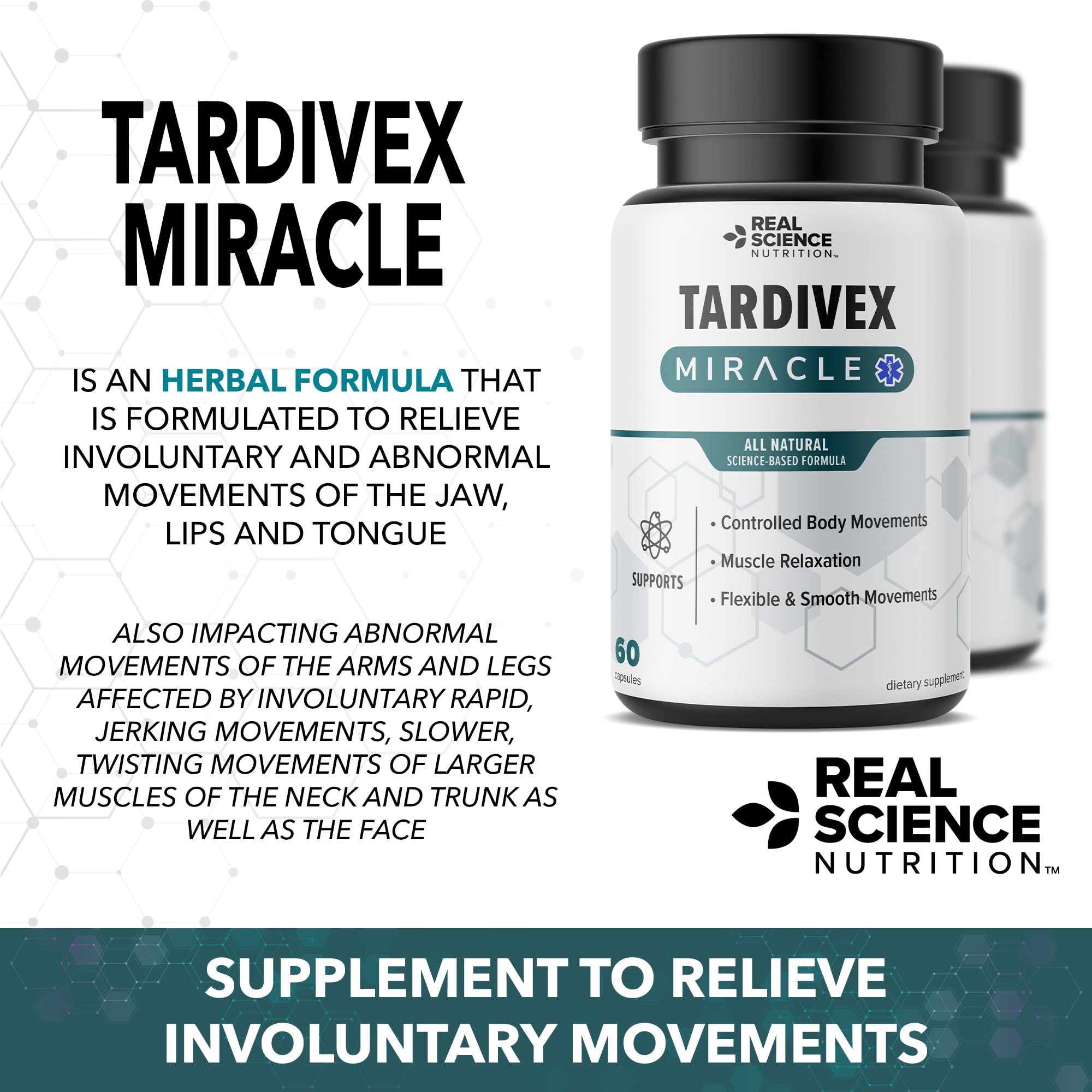 Real Science Tardivex All Natural Nerve Support Supplement for Neurological Balance - Includes Vinitrox, GABA & Essential Vitamins for Controlled Movement & Coordination - Made in USA, 60 Caps Real Science Nutrition uk supplements