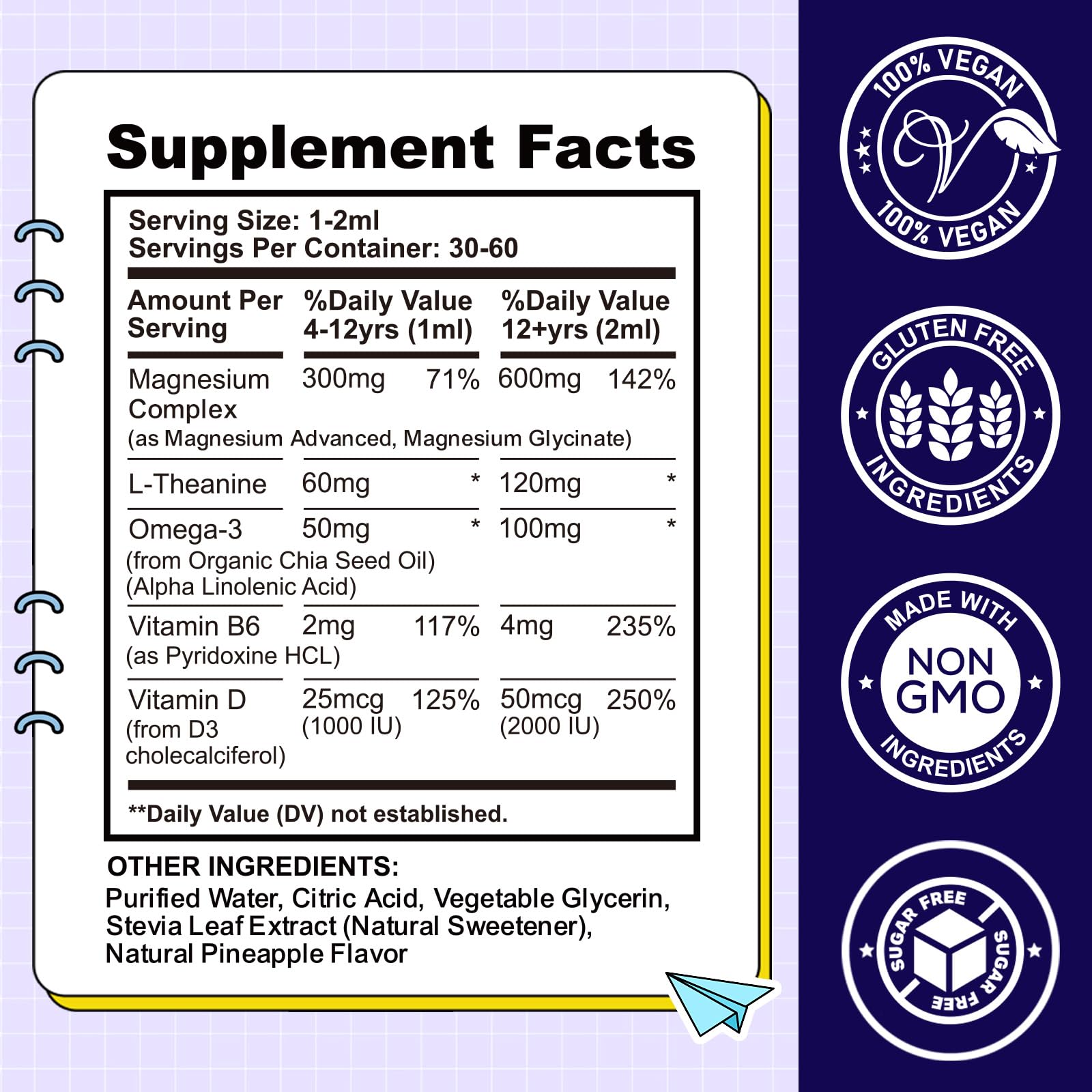 Kids Magnesium Liquid Drops-Magnesium Glycinate Liquid for Kids Supplement-w/L-theanine, Omega-3, Vitamin B6, D3 - for Sleep, Relaxation, Brain, Bones - 4 Fl Oz Children's Calm CFILIHTC uk supplements
