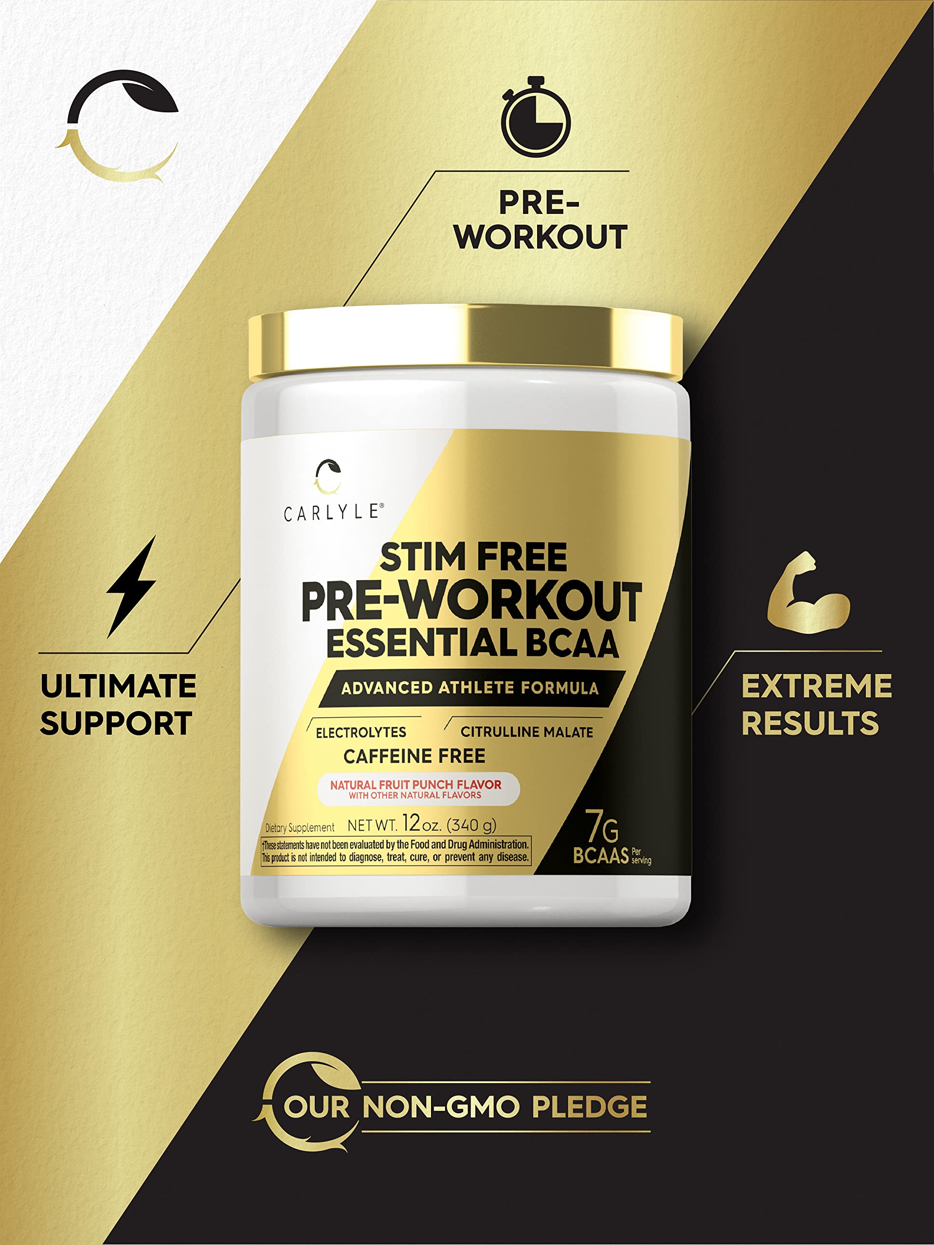 Carlyle Stim Free Pre Workout Powder | BCAA Amino Acids | 7g BCAA | Fruit Punch Flavor Carlyle uk supplements