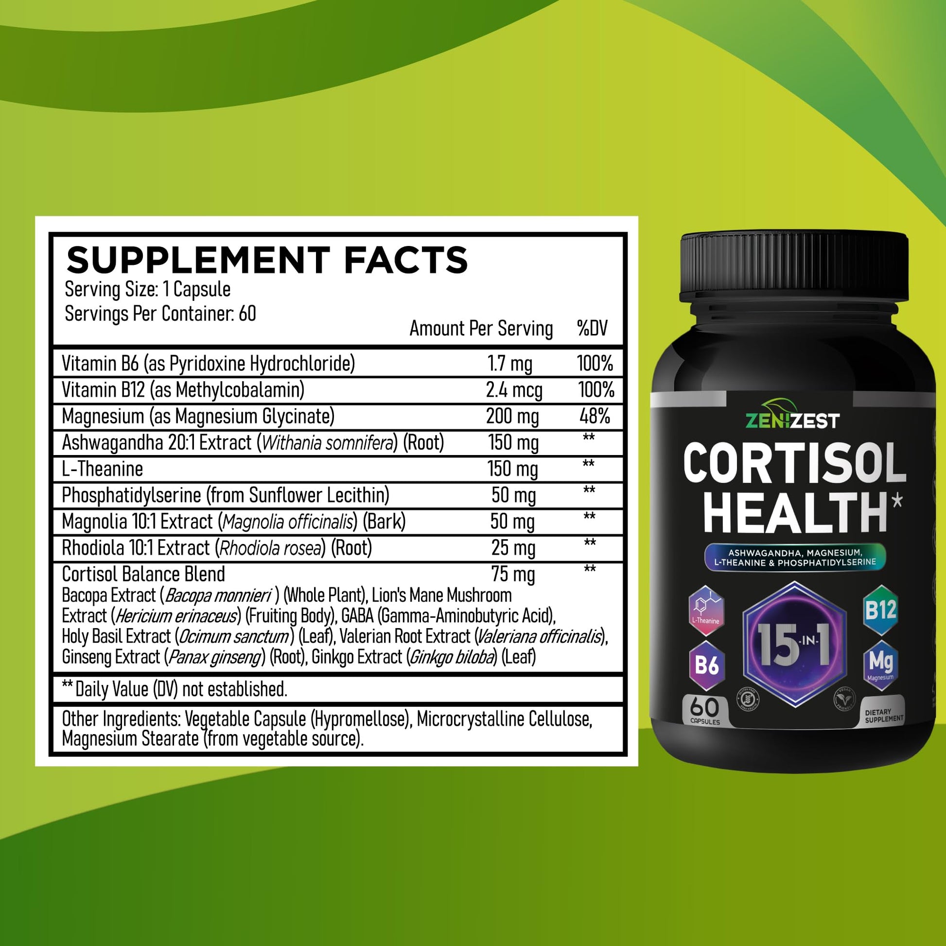Cortisol Detox Supplement for Women Men - Control & Lower High Cortisol Level - Adrenal Health Balance Cleanse Sleep Stress Support - Magnesium Ashwagandha L-Theanine Cortisol Blocker Reducer ZeniZest uk supplements