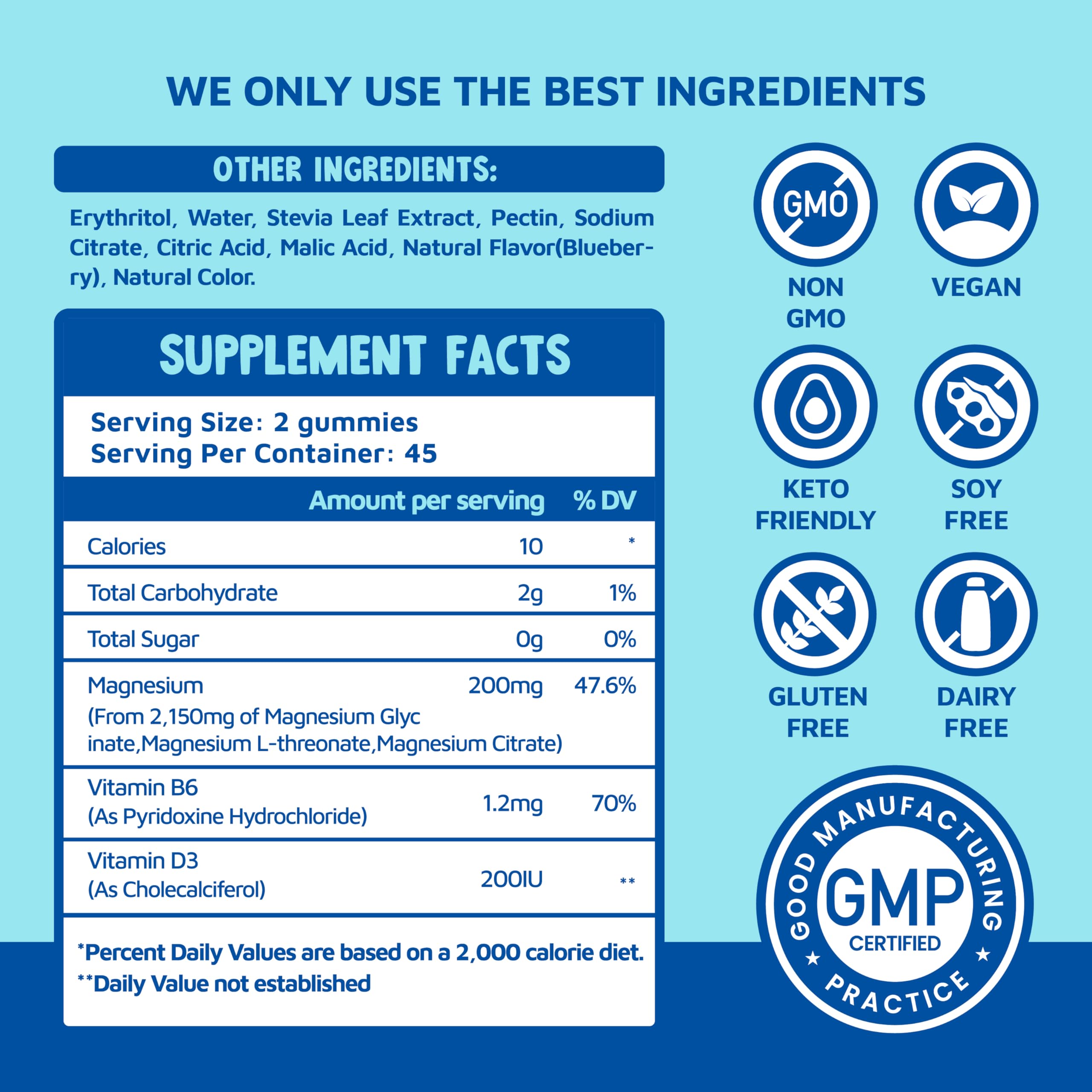 Magnesium Glycinate Gummies 2150 mg with Magnesium L-Threonate for Adults, Melatonin Free, High Absorption, Blueberry Flavor, 90 Count sups nature uk supplements