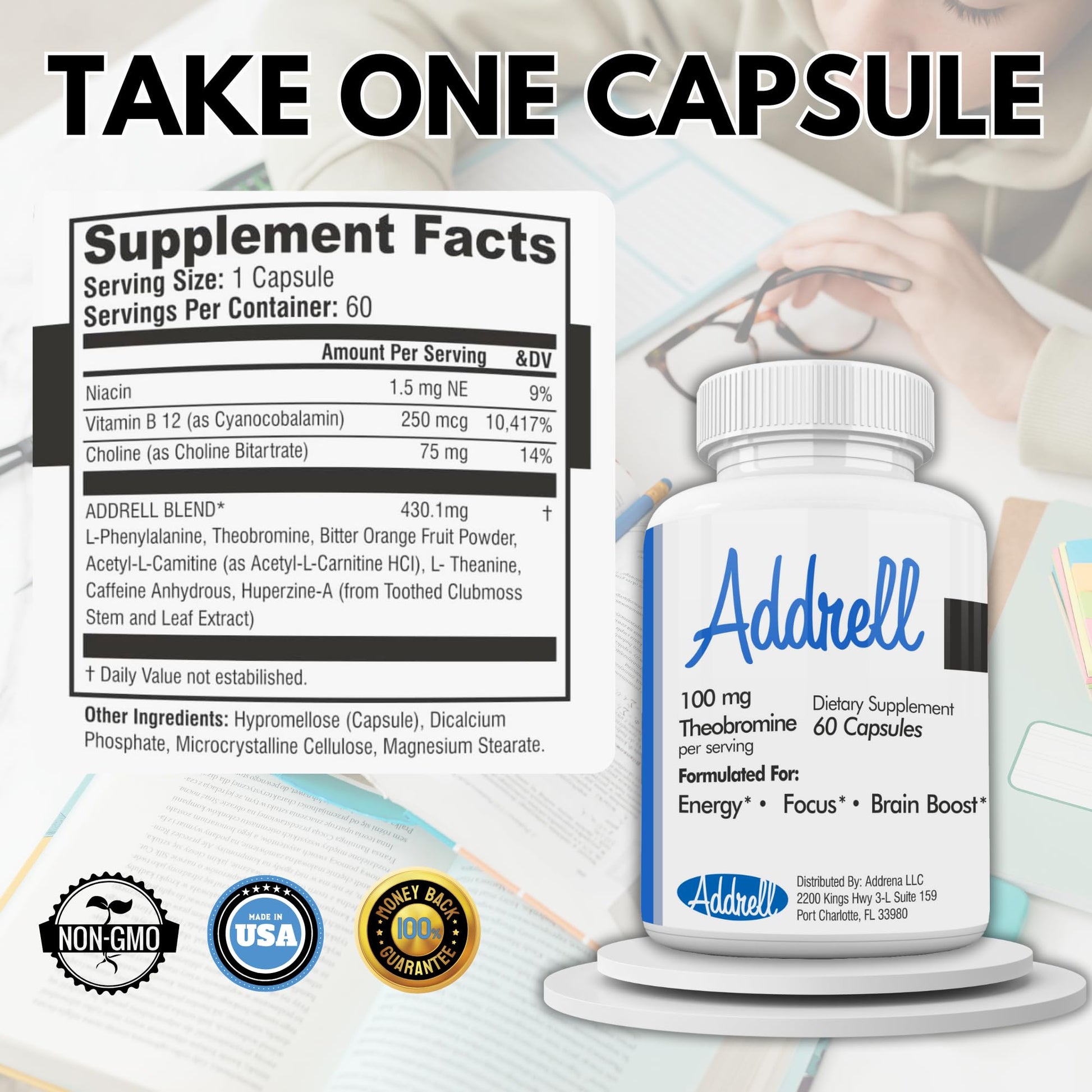 Focus Pep Addrell Energy Stimulant Pills- Natural Nootropic Brain Supplement Alternative Pill & Study Supplements Substitute to Elevate Mental Clarity for Women & Men OTC- 60 Mind Booster Capsules Focus Pep uk supplements