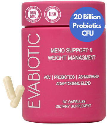 Complete Menopause Vitamins - Ashwaghanda, Probiotics, ACV for Weight Management, Hot Flashes, Night Sweats, Bloat, Hormone Balance - Vegan 60 Caps Menopause Supplements for Women Non-GMO EVABIOTIC uk supplements