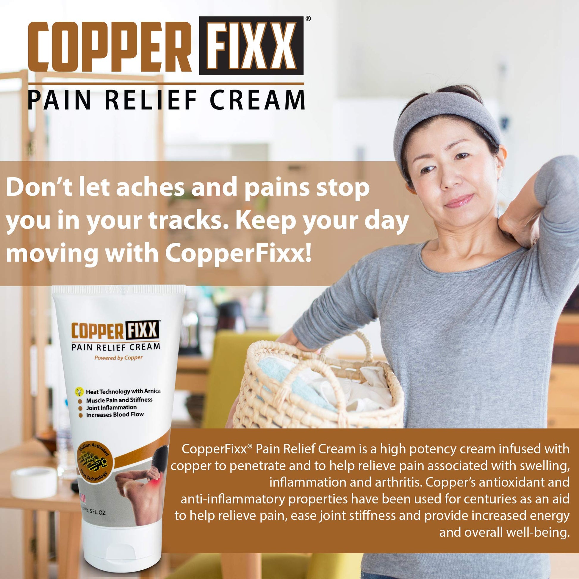 CopperFixx Pain Relief Cream, 5 Fl Oz Tube Powered by Copper with Heat Technology Arnica for Muscle & Stiffness Joint Inflammation, Knee, Back, Shoulder Arthritis Pain. Fast Acting, CF03028 CopperFixx uk supplements