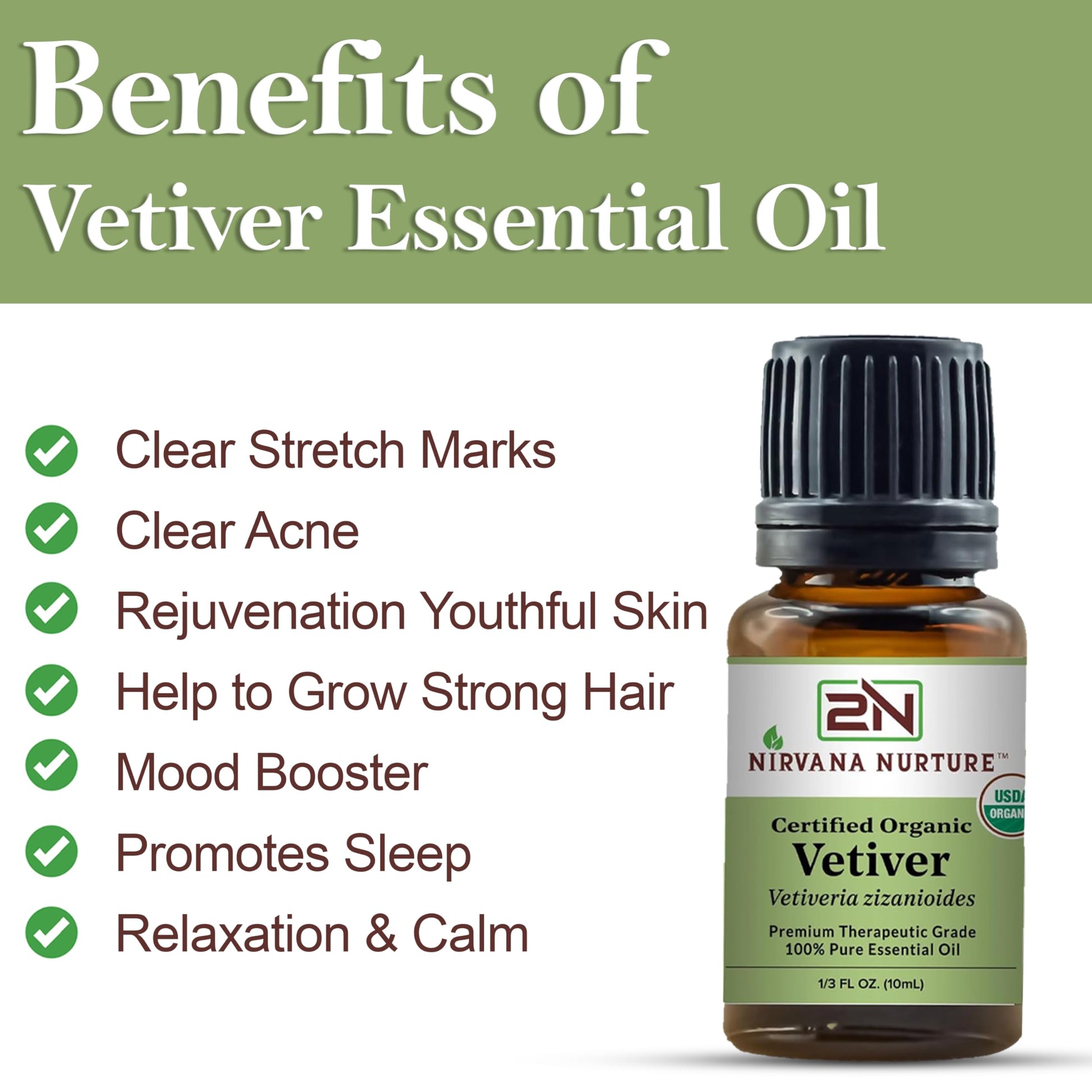 Nirvana Nurture Vetiver Essential Oil USDA Certified Organic 100% Pure Premium Therapeutic Grade Nirvana Nurture uk supplements