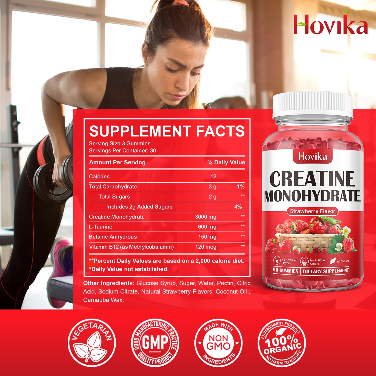 Hovika Creatine Monohydrate Gummies for Men & Women, Chewable 3g Creatine Monohy Hovika uk supplements