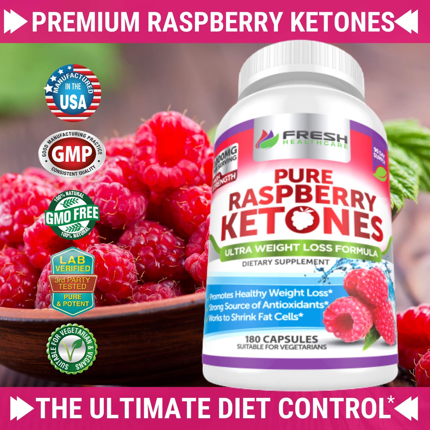 FRESH HEALTHCARE Pure 100% Raspberry Ketones Max 1000mg Per Serving - 3 Month FRESH HEALTHCARE uk supplements