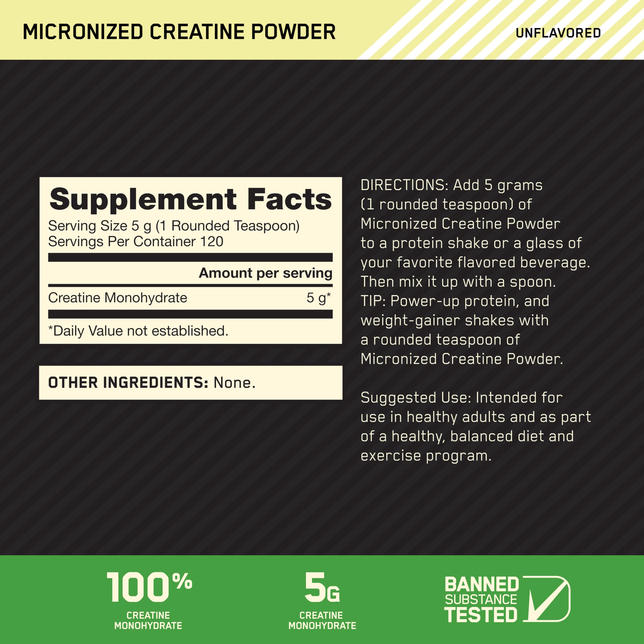 Optimum Nutrition Micronized Creatine Monohydrate Powder, Unflavored, 120 Servings, 600 Grams Optimum Nutrition uk supplements
