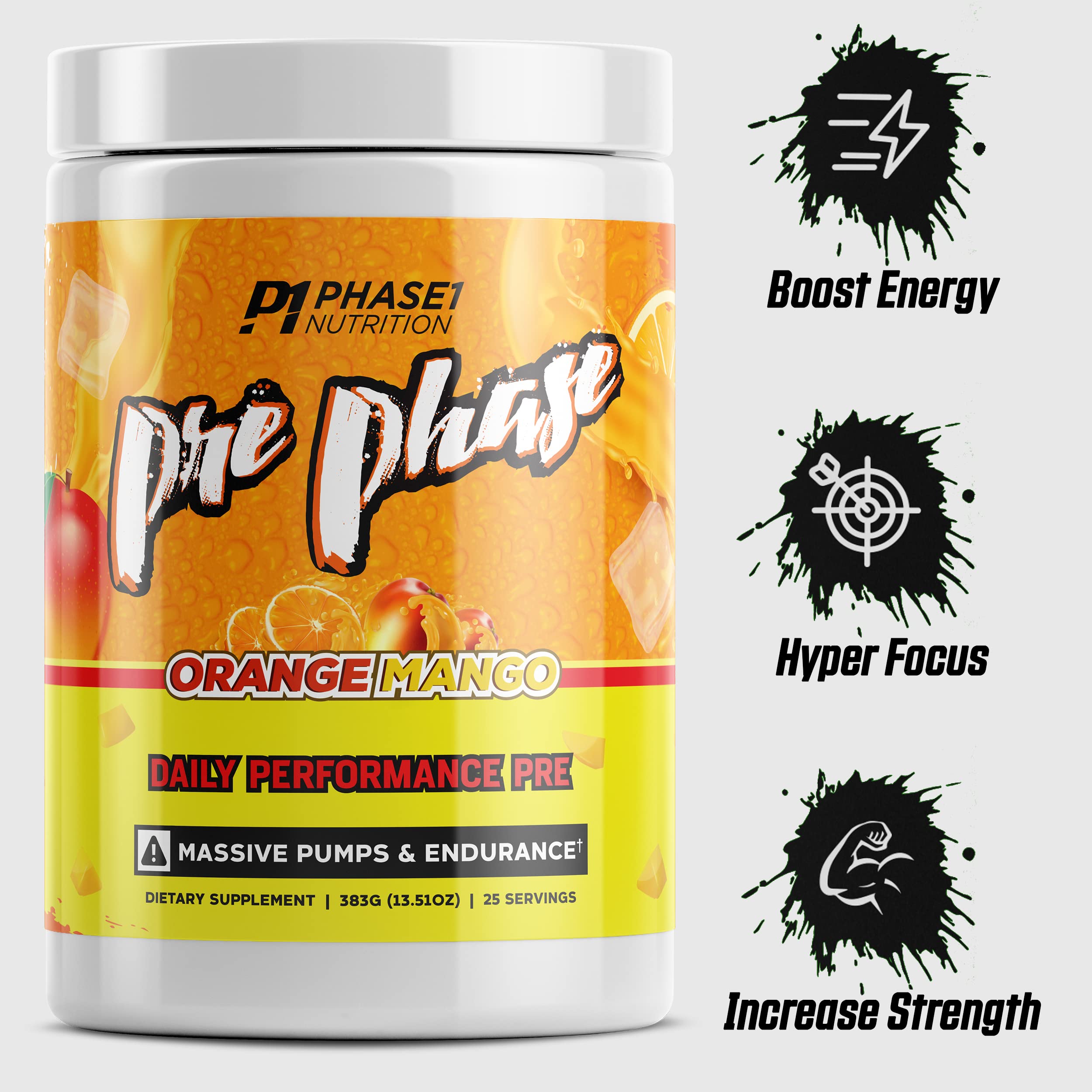 Pre Phase Daily Driver Orange Mango Pre Workout with 325mg Caffeine, Vitamin B12 Phase One Nutrition uk supplements