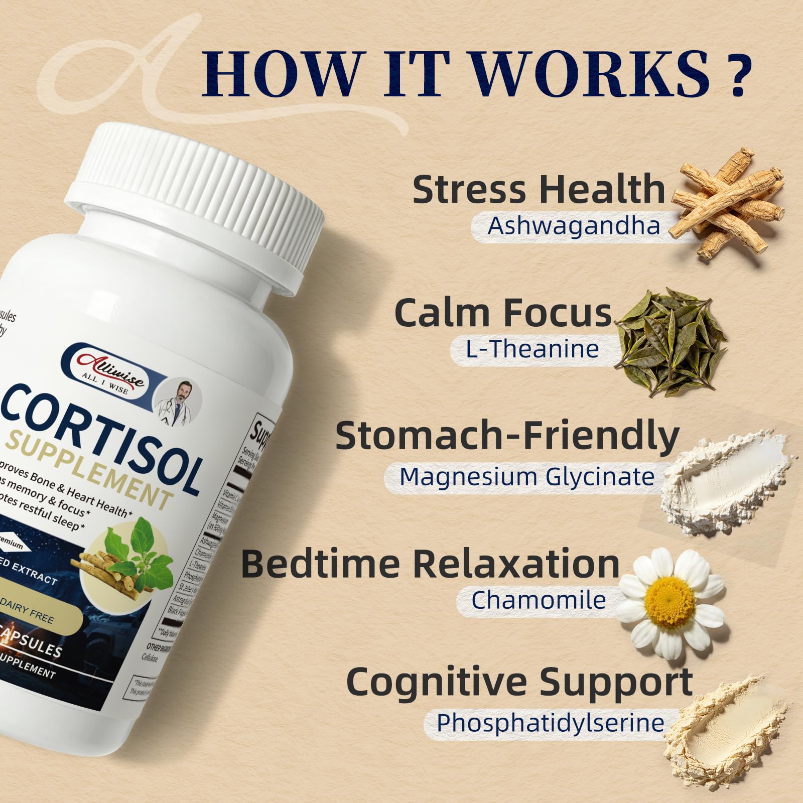 Alliwise Cortisol Supplements for Women and Men with Magnesium, Ashwagandha,L-Theanine,Chamomile & PS,High Cortisol Reducer, Manager, Detox, Lower for Mood,Focus,Sleep,Non-Drowsy,No Melatonin Alliwise uk supplements
