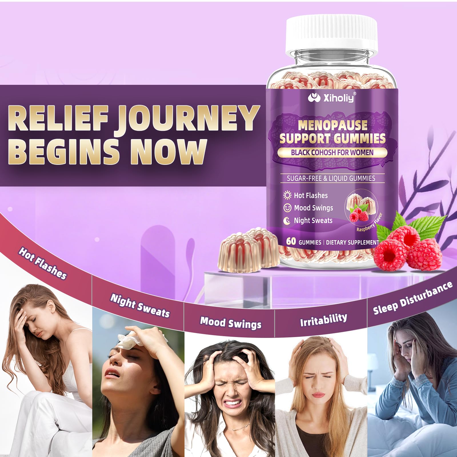 Menopause Supplements for Women with Black Cohosh, Menopause Relief Sugar Free Gummies for Hot Flashes, Natural Female Hormone Balance & Ashwagandha, Magnesium for Night Sweats, Mood Swings, 60 Count XIHOLIY uk supplements