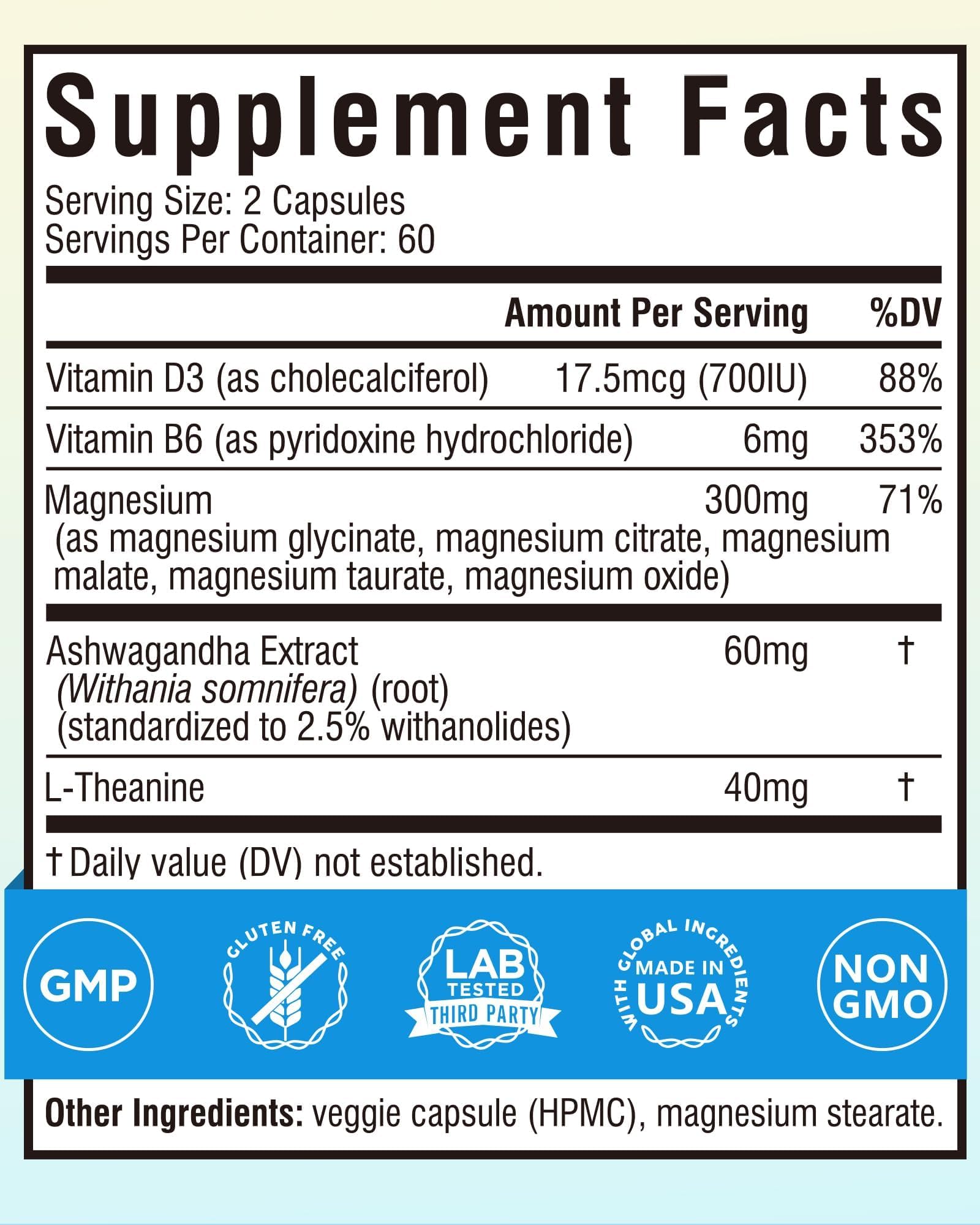 Terranics Magnesium Complex Supplement with Glycinate, Citrate, Taurate & Malate | Supports Nerve & Mood Health | Includes Ashwagandha, L-Theanine, Vitamin D3 & B6 | 120 Capsules | Non-GMO Terranics uk supplements