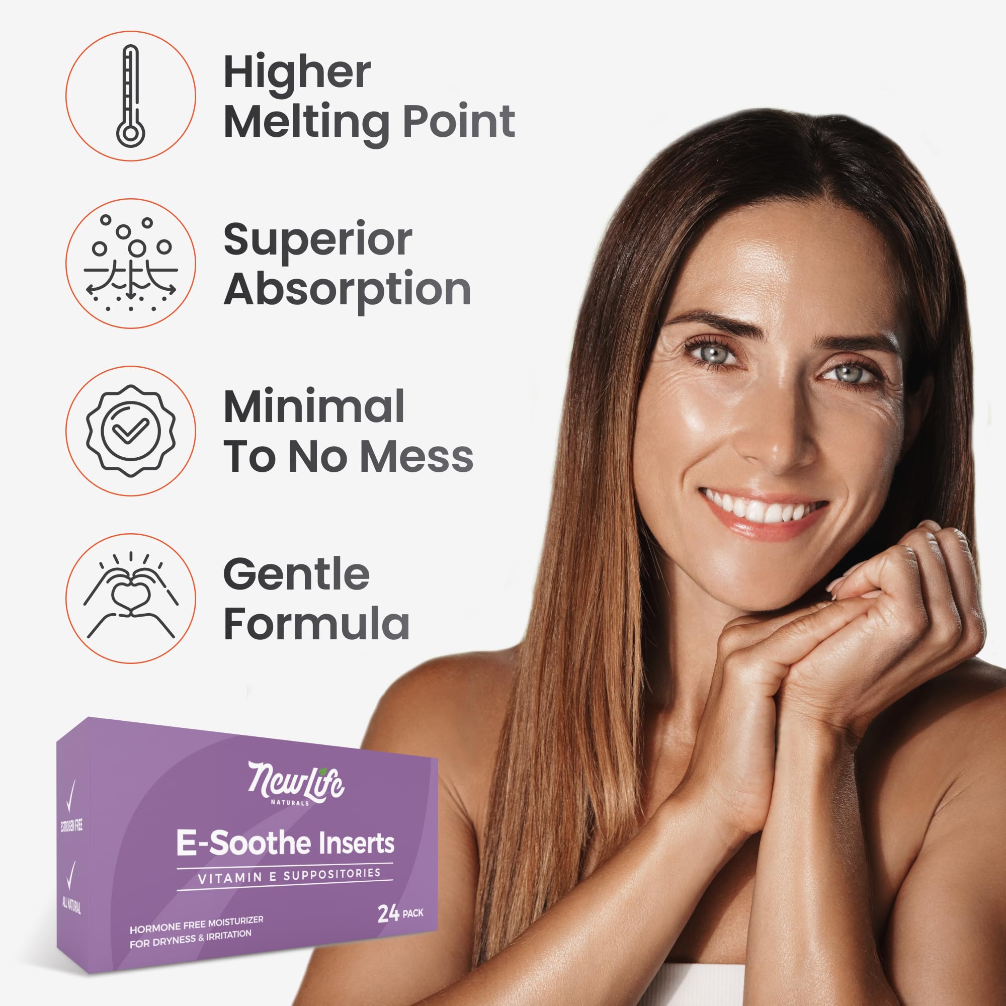 NewLife Naturals Vitamin E Vaginal Suppositories 38IU ESoothe - Moisture & Hydration Support - All Natural Estrogen Free Feminine Care - 24 Inserts NewLife Naturals uk supplements