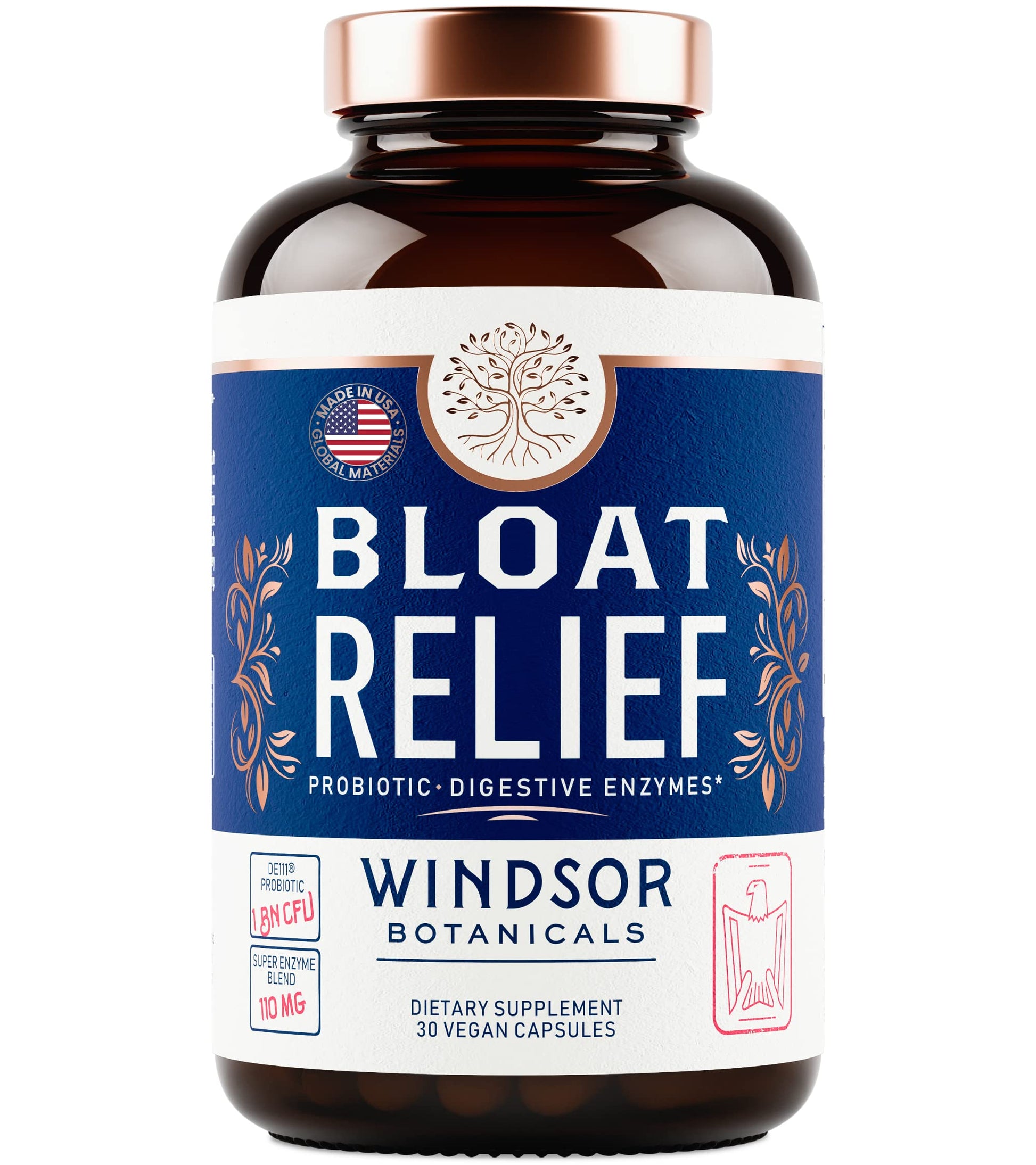 Bloat Relief Probiotic and Digestive Enzymes - Anti Bloating Turmeric, Fennel, Bromelain IBS Supplement - Detox Debloat Capsules Gas - Bloating Relief for Women and Men - 30 Gut Health Pills WINDSOR BOTANICALS uk supplements