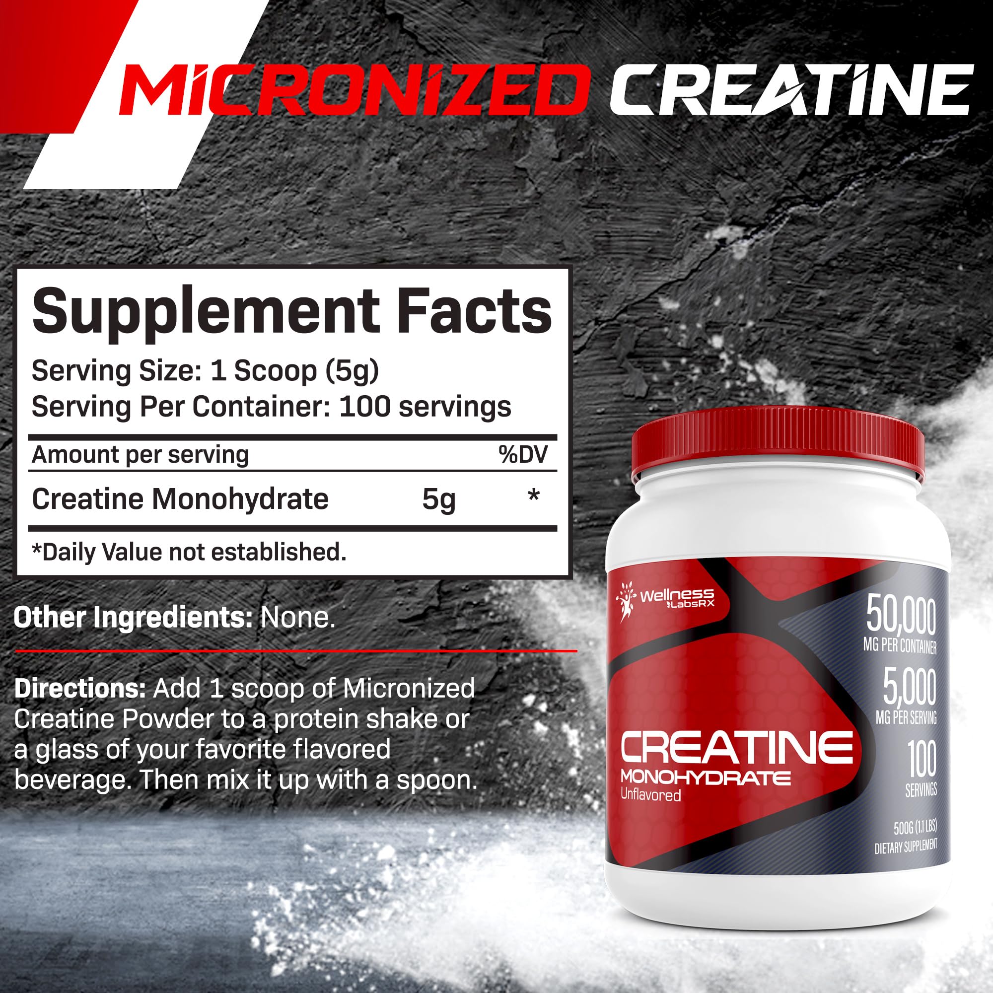 Creatine Monohydrate Powder - 5000mg Micronized for Muscle Growth, Enhanced WELLNESS LABSRX uk supplements
