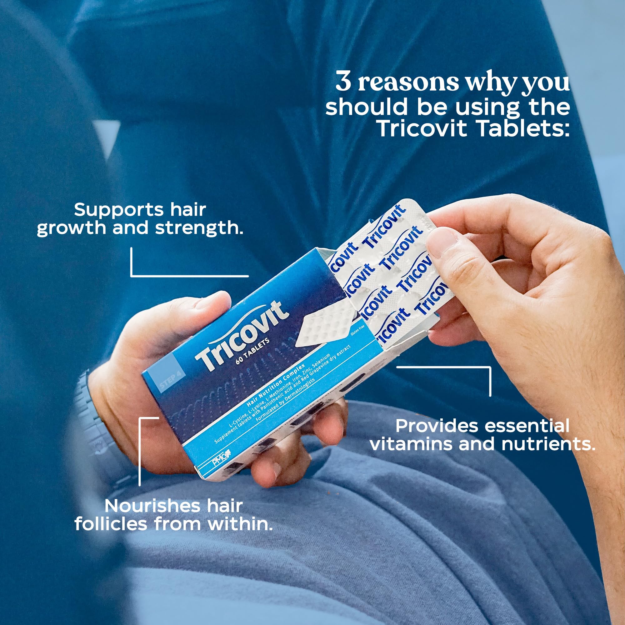 Tricovit Hair Growth Supplement - Nail & Hair Health Vitamins with Amino Acids, Minerals & Antioxidants - Dermatologist-Formulated & Gluten-Free Vitamins and Supplements for Women & Men (60 tablets) Tricovit uk supplements