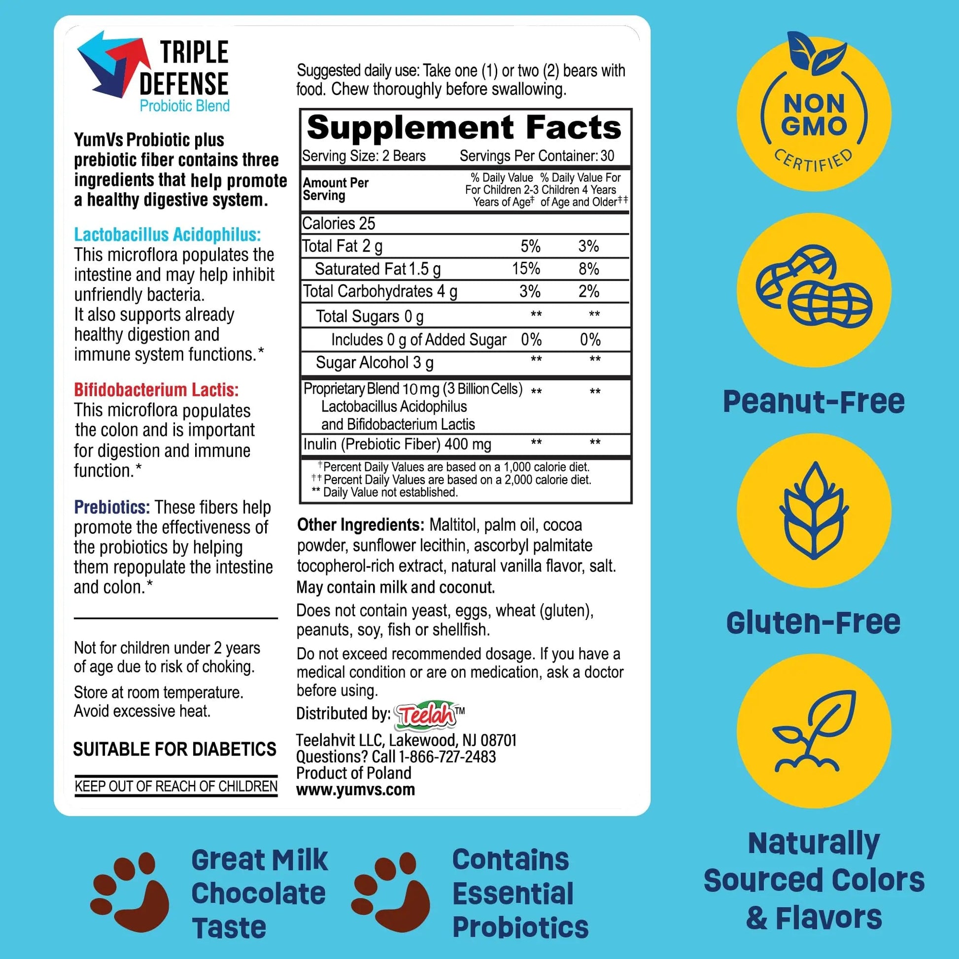 YUM-V'S Probiotics & Multivitamin Bundle for Kids – Probiotic with Prebiotic Fiber Chocolate Bears + Multivitamin & Multimineral with Iron Chewables – Digestive, Immune & Overall Health Support YUM-V'S uk supplements