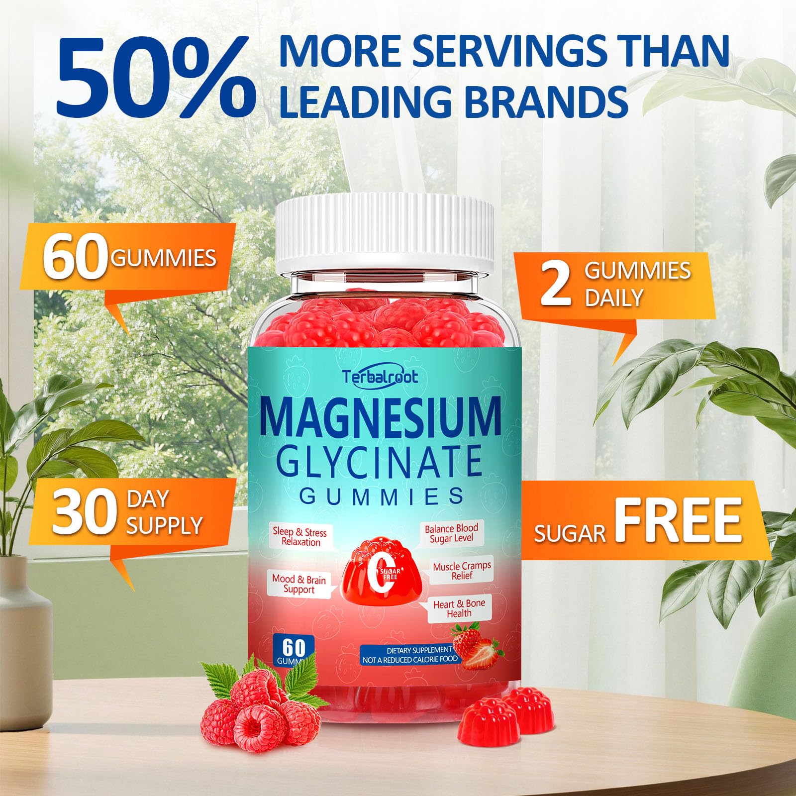 Magnesium Glycinate Gummies 400mg, Sleep & Relaxation Support, Sugar Free Vegan Magnesium Gummies for Adults Magnesium Supplements for Muscle Cramps, Stress Relief, Calm Mood,High Absorption, 60 Count Terbalroot uk supplements