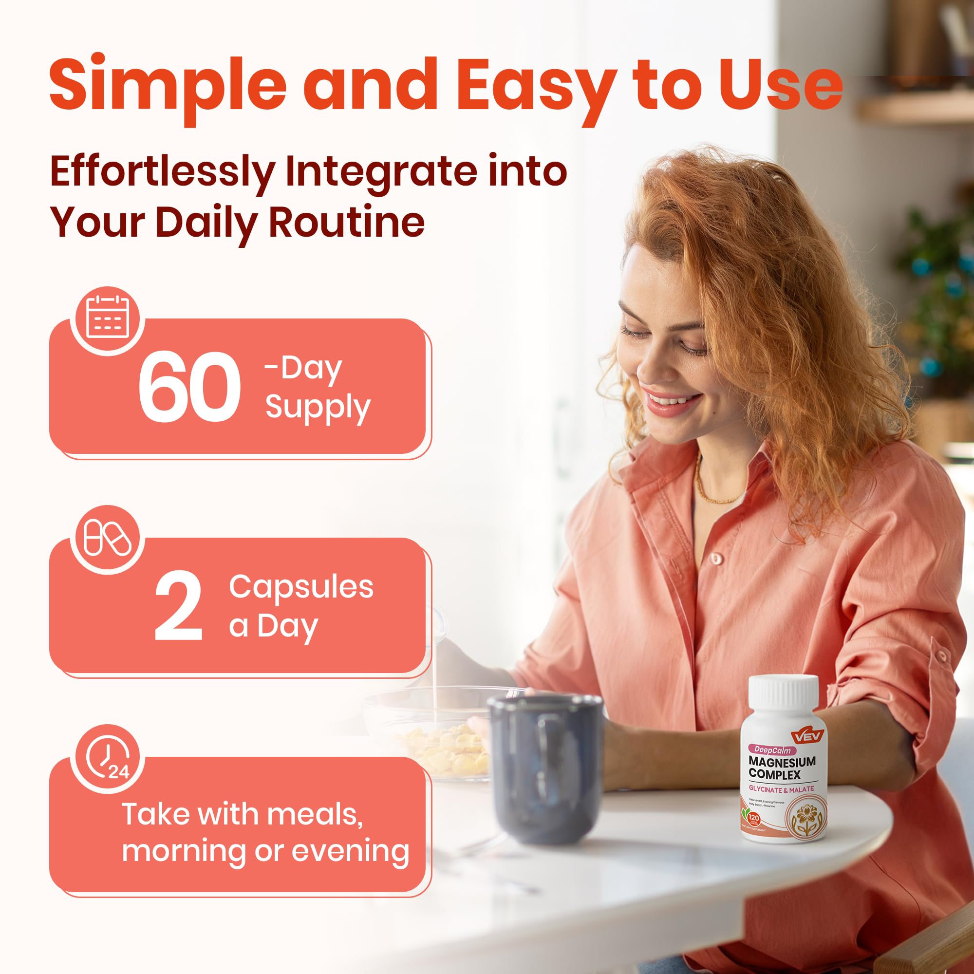 VEV Deep Calm Magnesium Complex for Women – Glycinate, Malate, B6, L-Theanine & Holy Basil – Support for Daily Magnesium & Stress Relief – 120 Vegan Capsules VEV uk supplements