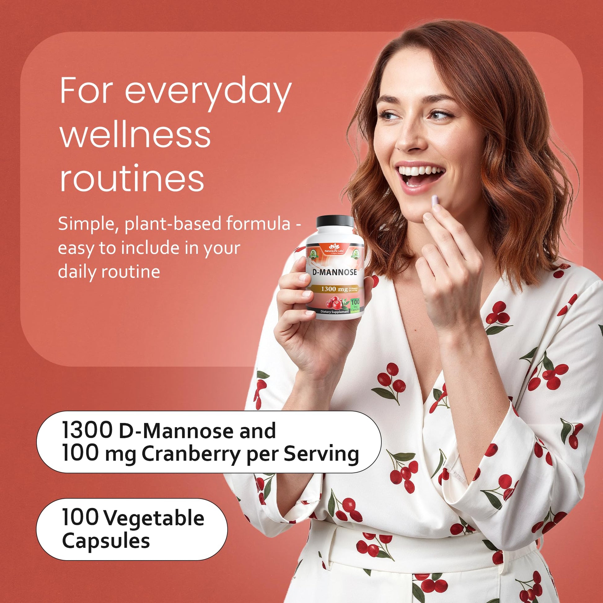 NaturaLife Labs Organic D-Mannose 1300 mg with Organic Cranberry Extract 100 mg per Serving – 100 Capsules – Non-GMO, Gluten-Free, Vegan NaturaLife Labs uk supplements
