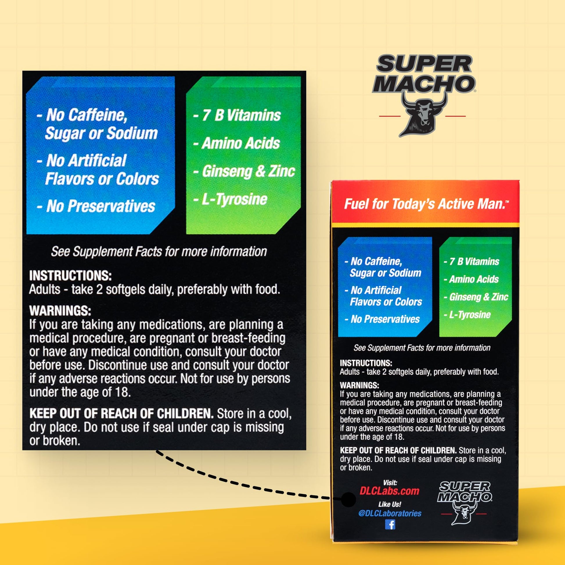 Super Macho, High Potency B Vitamins and Amino Acids, Fuel for Today's Active Men, No Caffeine, No Sugar, Dietary Supplement, Made in USA,50 Softgels Super Macho uk supplements