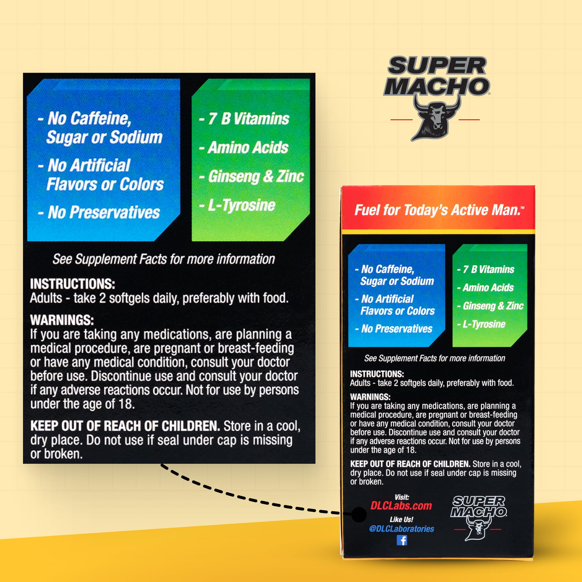 Super Macho, High Potency B Vitamins and Amino Acids, Fuel for Today's Active Men, No Caffeine, No Sugar, Dietary Supplement, Made in USA,50 Softgels Super Macho uk supplements