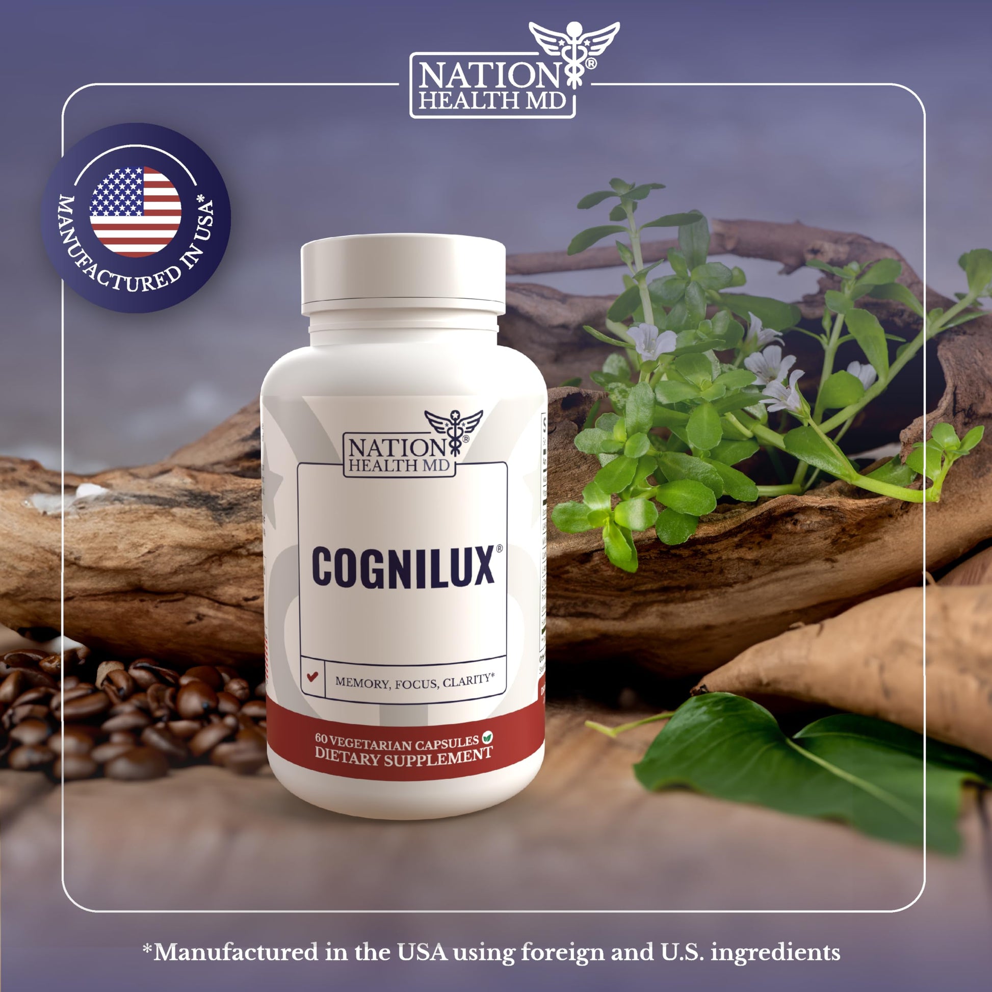 NATION HEALTH MD Cognilux - Brain Supplements for Memory and Focus - Nootropic Focus Supplement with Niacin, Vitamin B6, GABA and More - Memory Supplement for Brain, Brain Health NATION HEALTH MD uk supplements