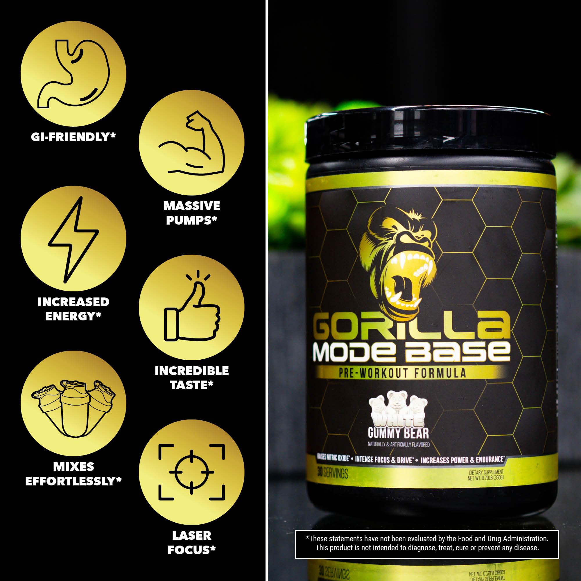 Gorilla Mode Base Pre Workout - Raises Nitric Oxide · Intense Focus & Drive · Endurance Gorilla Mind uk supplements