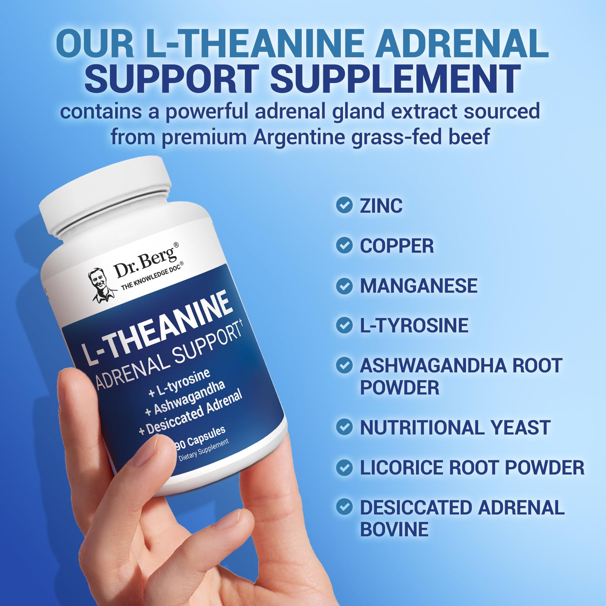 Dr. Berg L-Theanine 200mg - Includes Zinc, Copper, L-Tyrosine, & Ashwagandha – L-Theanine Supplement Adrenal Support - for Relaxation, Stress Relief, and Mental Clarity* – 90 Gelatin Capsules Dr. Berg Nutritionals uk supplements