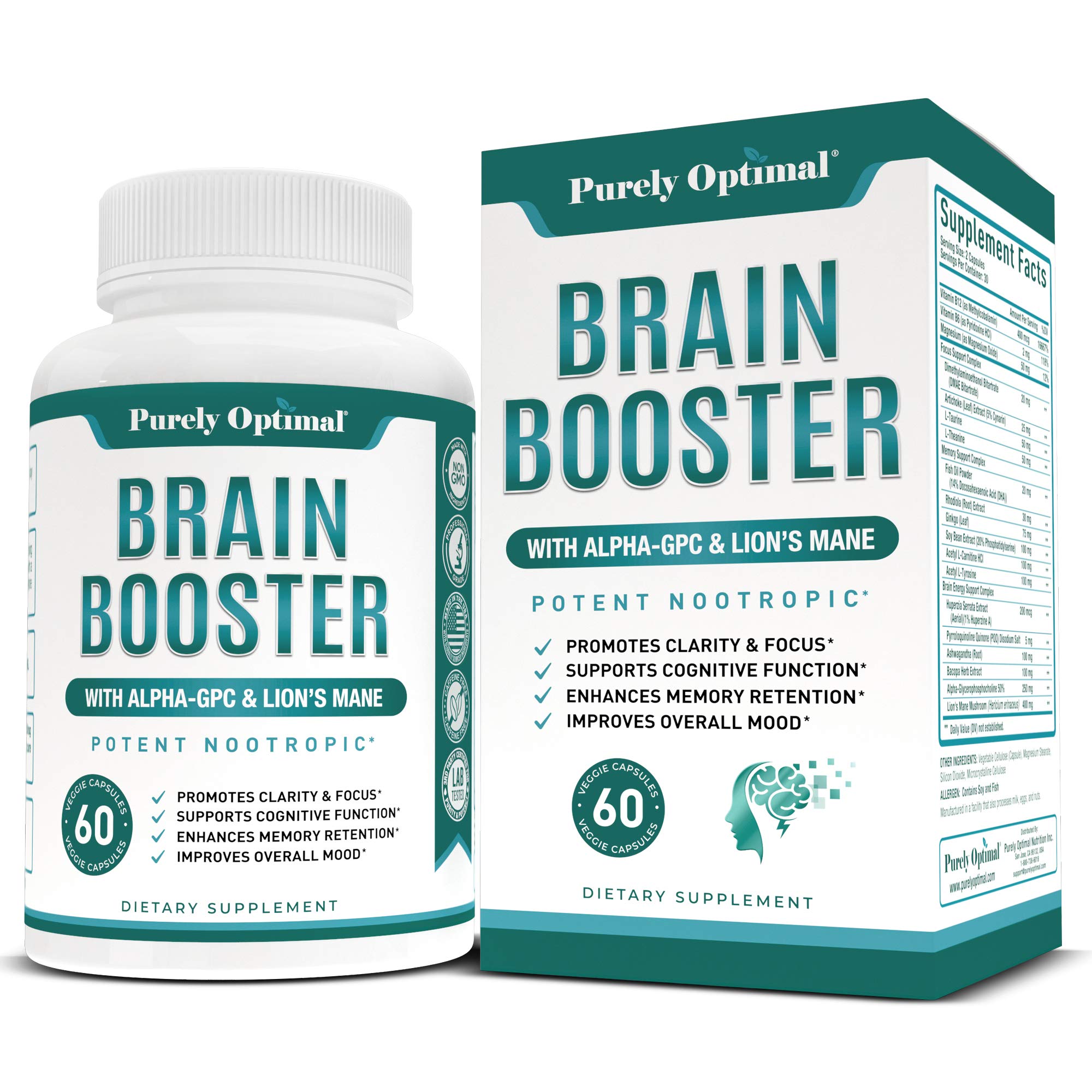 Premium Brain Supplement - Nootropic Brain Booster for Focus, Clarity, Improved Memory Purely Optimal uk supplements