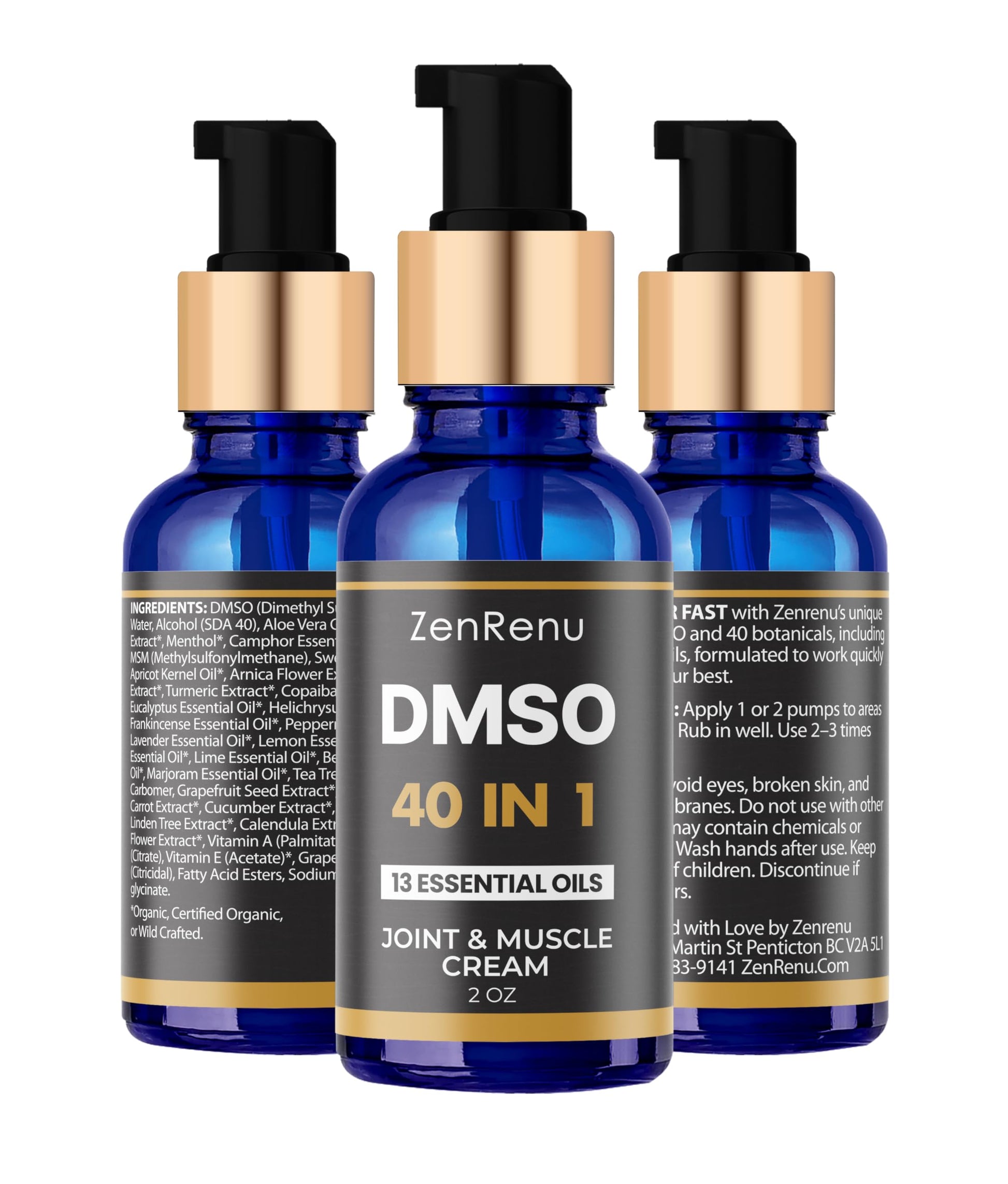 Zenrenu DMSO Cream 99.995% Pure Pharmaceutical Grade - 40-in-1 Advanced Formula -12 Essential Oils, Arnica, Aloe Vera, MSM - Fast-Absorbing Cream – 2 oz Glass Pump Bottle – Made in USA Zenrenu uk supplements