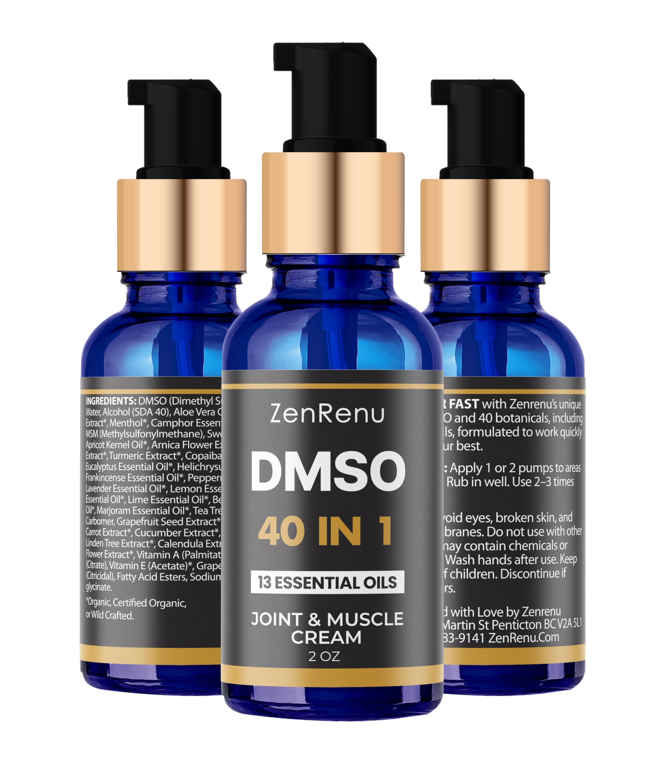 Zenrenu DMSO Cream 99.995% Pure Pharmaceutical Grade - 40-in-1 Advanced Formula -12 Essential Oils, Arnica, Aloe Vera, MSM - Fast-Absorbing Cream – 2 oz Glass Pump Bottle – Made in USA Zenrenu uk supplements