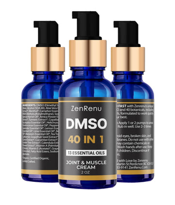 Zenrenu DMSO Cream 99.995% Pure Pharmaceutical Grade - 40-in-1 Advanced Formula -12 Essential Oils, Arnica, Aloe Vera, MSM - Fast-Absorbing Cream – 2 oz Glass Pump Bottle – Made in USA Zenrenu uk supplements