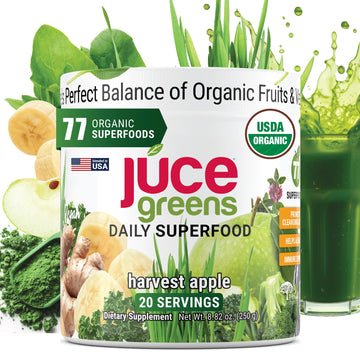 Terra Kai Organics JUCE Green Superfood Powder, Organic Fruits and Veggies Supplement W/ 77 Superfoods Plus Prebiotic Probiotic Blend, Harvest Apple Flavor - 20 Servings (250 g) Terra Kai Organics uk supplements