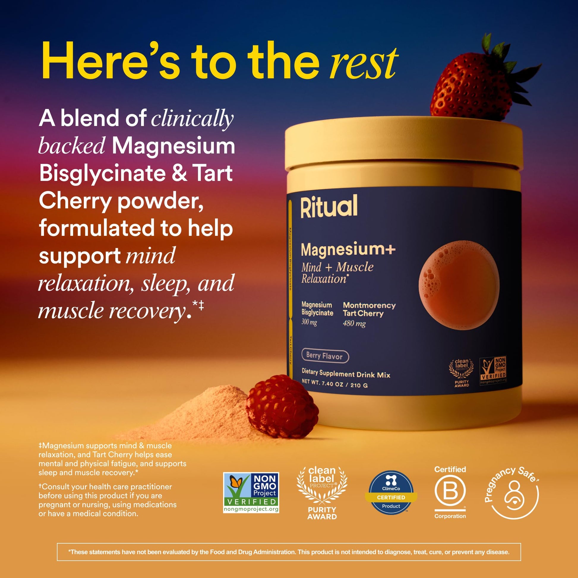 Ritual Magnesium+ Drink Mix Supplement | 2-in-1 Science-Backed Tart Cherry & Gentle on Stomach Magnesium Bisglycinate | Formulated for Mind & Muscle Relaxation | Supports Sleep & Calm | 30 Servings Ritual uk supplements
