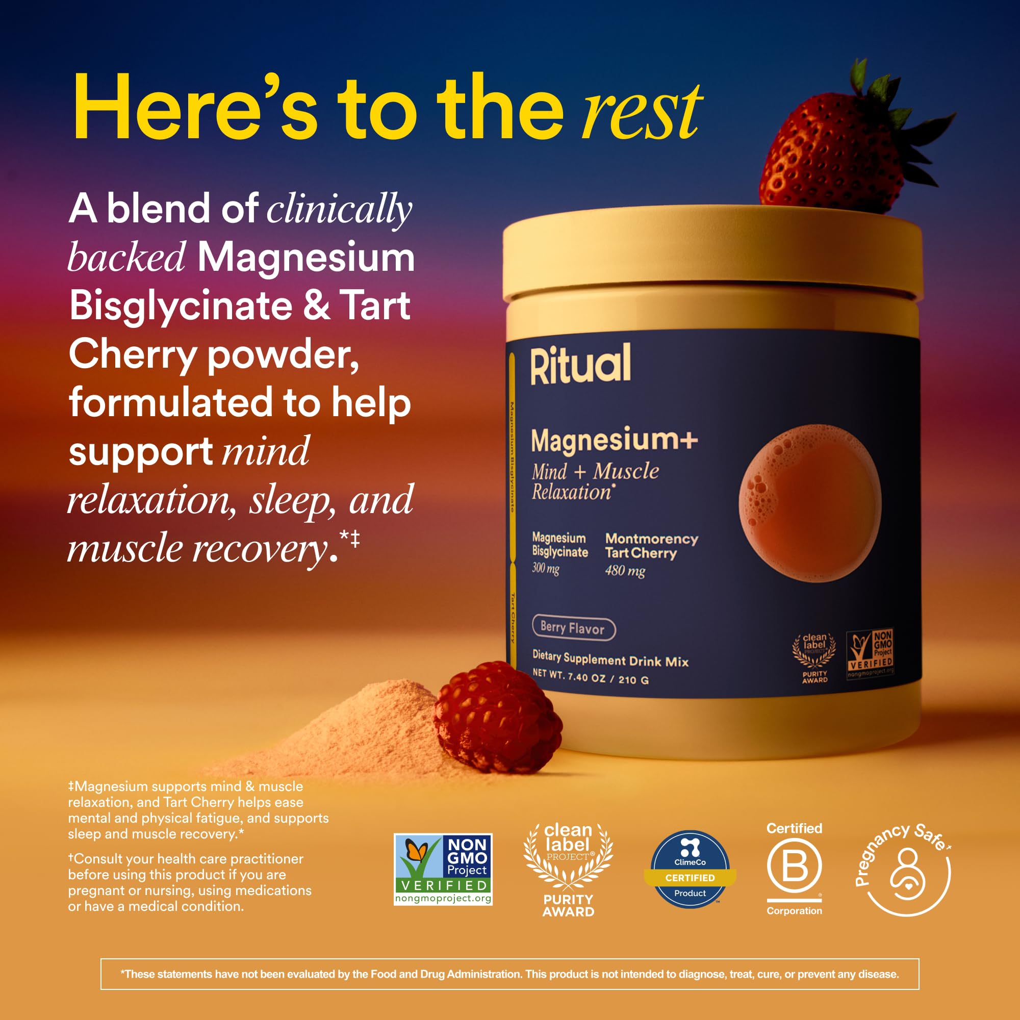 Ritual Magnesium+ Drink Mix Supplement | 2-in-1 Science-Backed Tart Cherry & Gentle on Stomach Magnesium Bisglycinate | Formulated for Mind & Muscle Relaxation | Supports Sleep & Calm | 30 Servings Ritual uk supplements