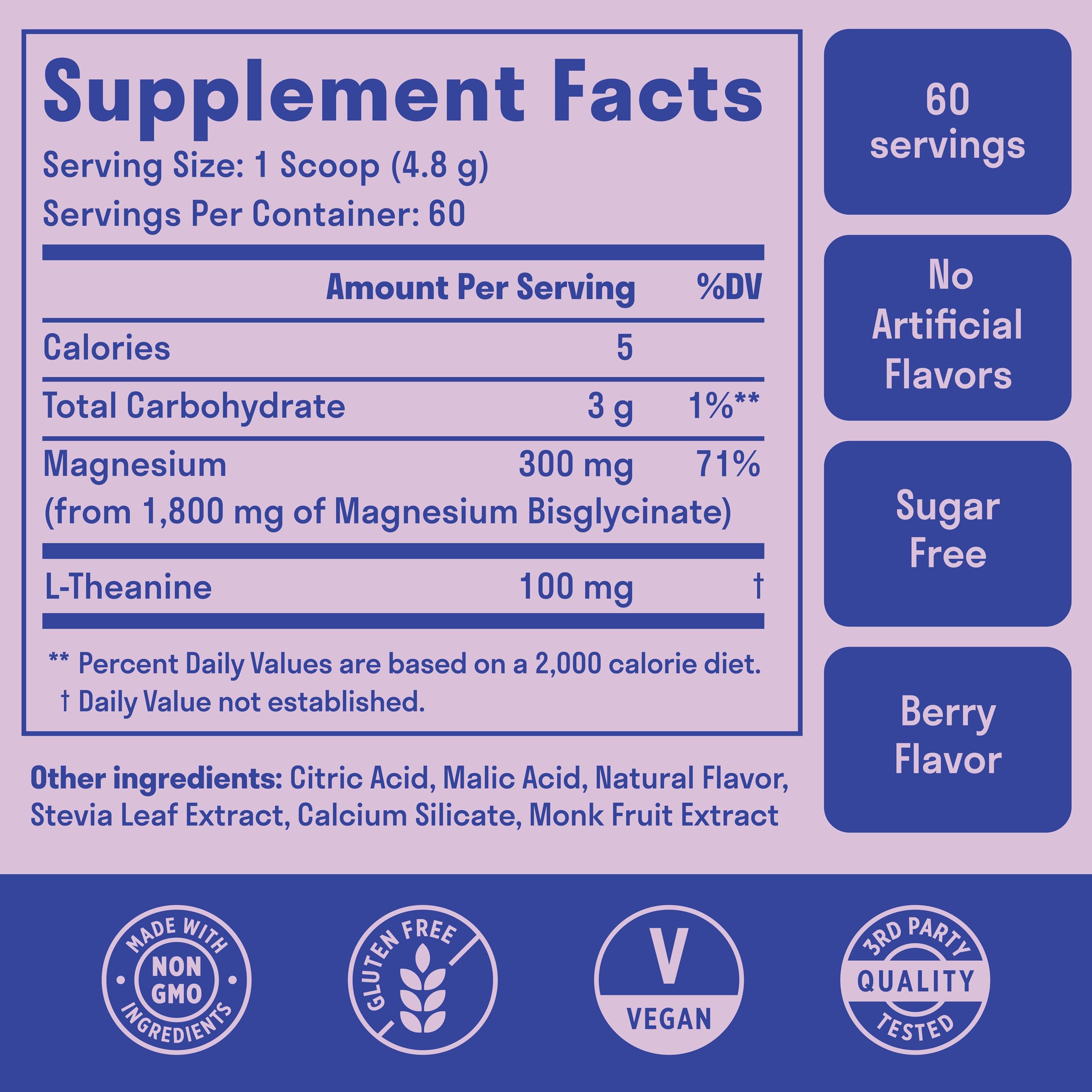 Magnesium Glycinate Powder + L-Theanine | 60 Servings | 300 mg per Scoop High Absorption Chelated Magnesium Powder for Sleep - Natural Mixed Berry Flavor, No Sugar, Support Restful Sleep & Relaxation Nuven Naturals uk supplements