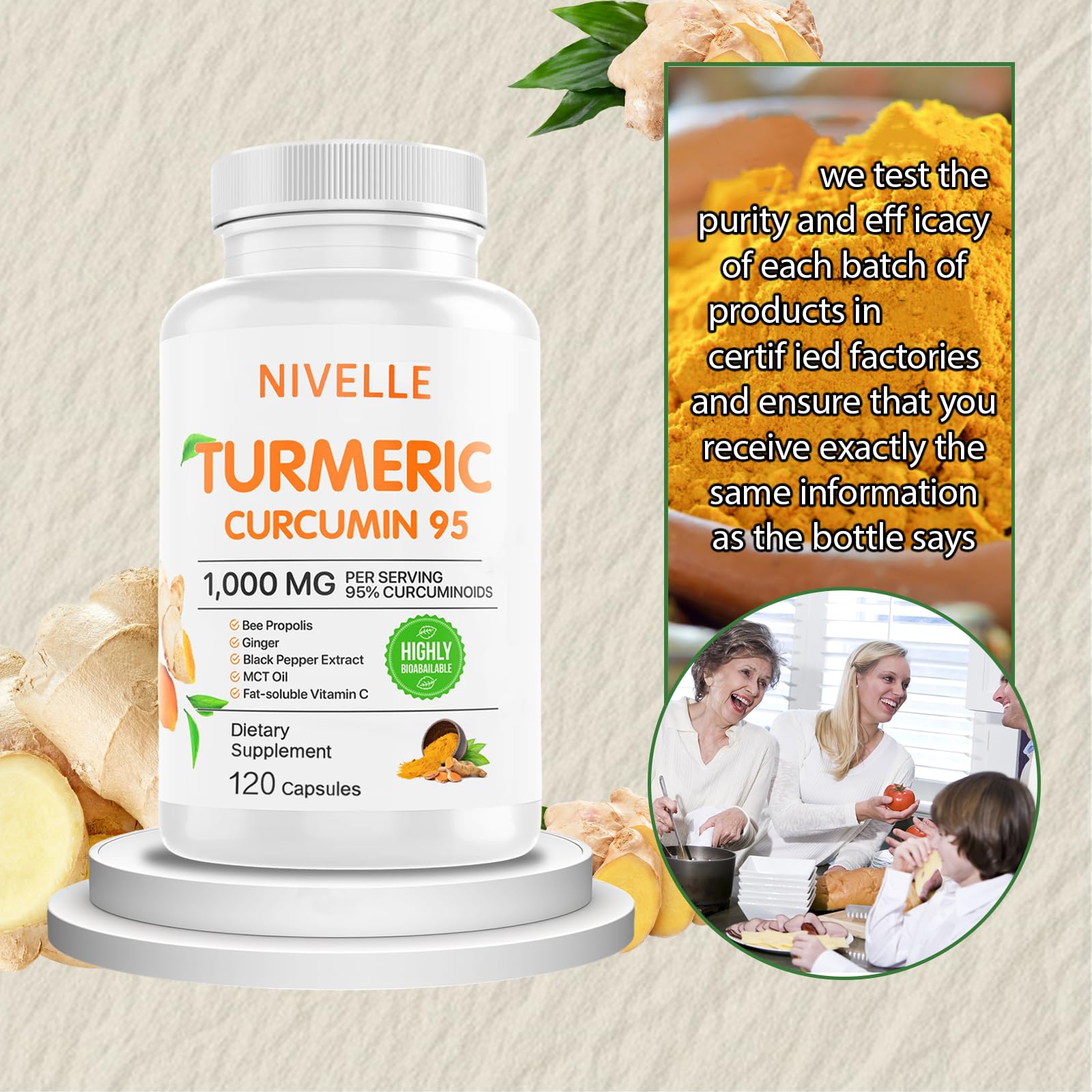 NIVELLE Turmeric Curcumin | Pure Turmeric Curcumin Supplement 1000mg | 95% Curcuminoids with Bee Propolis, Ginger, MCT Oil, Fat Soluble Vitamin C, & Black Pepper | 120 Capsules (1) NIVELLE uk supplements