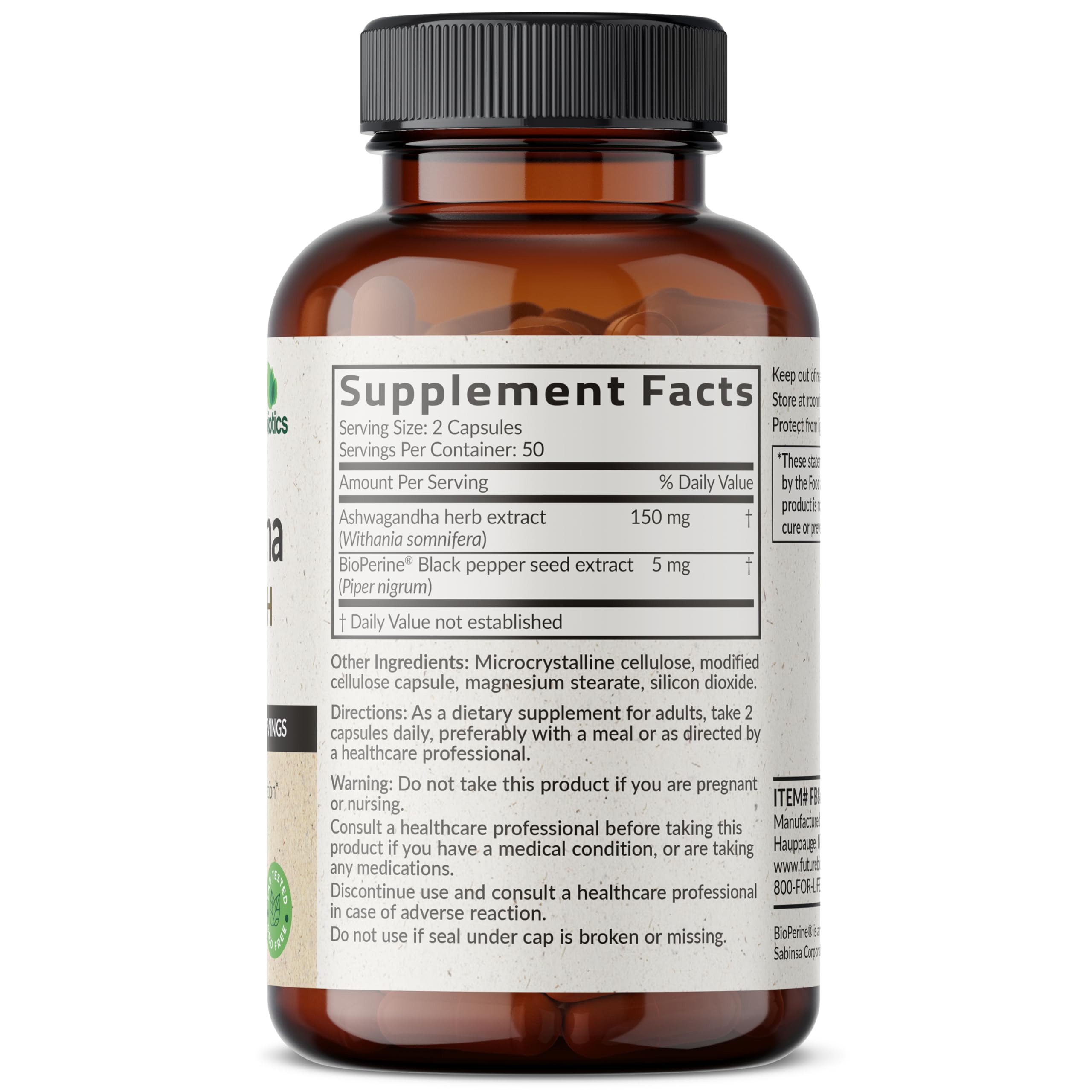 Futurebiotics Ashwagandha Extra Strength Stress & Mood Support with BioPerine - Non GMO Formula, 100 Vegetarian Capsules Futurebiotics uk supplements